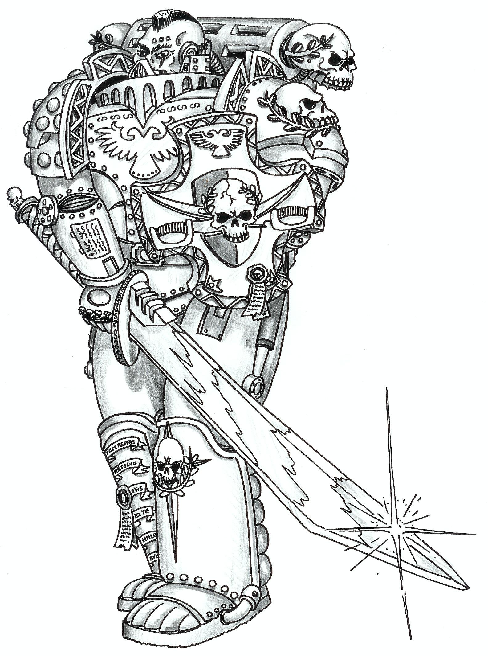 80´s, Artwork, Chaos, Chaos Space Marines, Conversion, Daemons, Drawing, Drawings, First Edition, Old, Old Style, School, Space Marines, Style