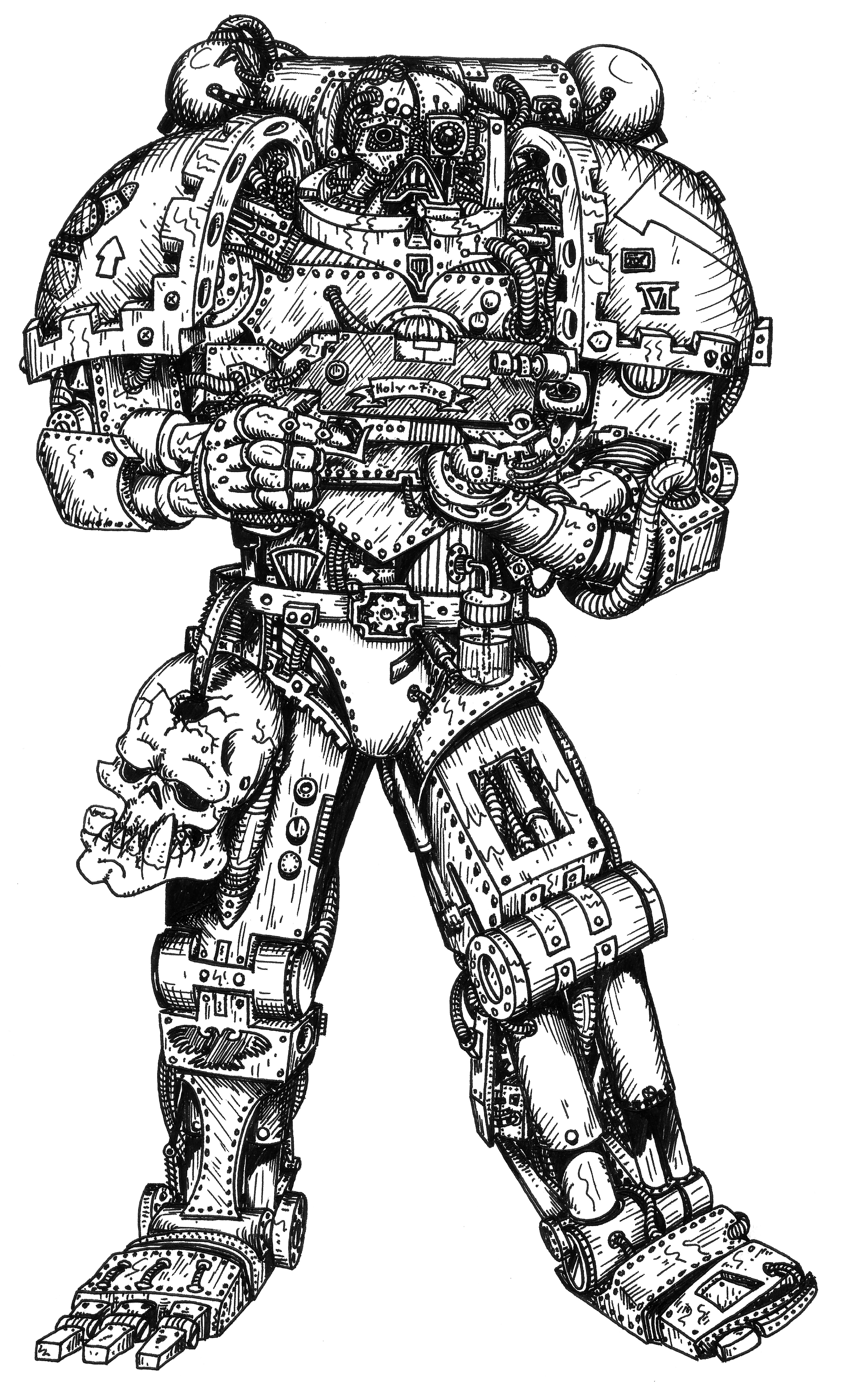 80´s, Artwork, Chaos, Chaos Space Marines, Conversion, Daemons, Drawing, Drawings, First Edition, Old, Old Style, School, Space Marines, Style