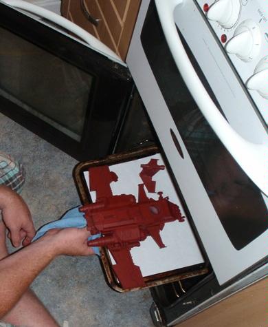 Baking the paint dry, and hopefully not melting the model