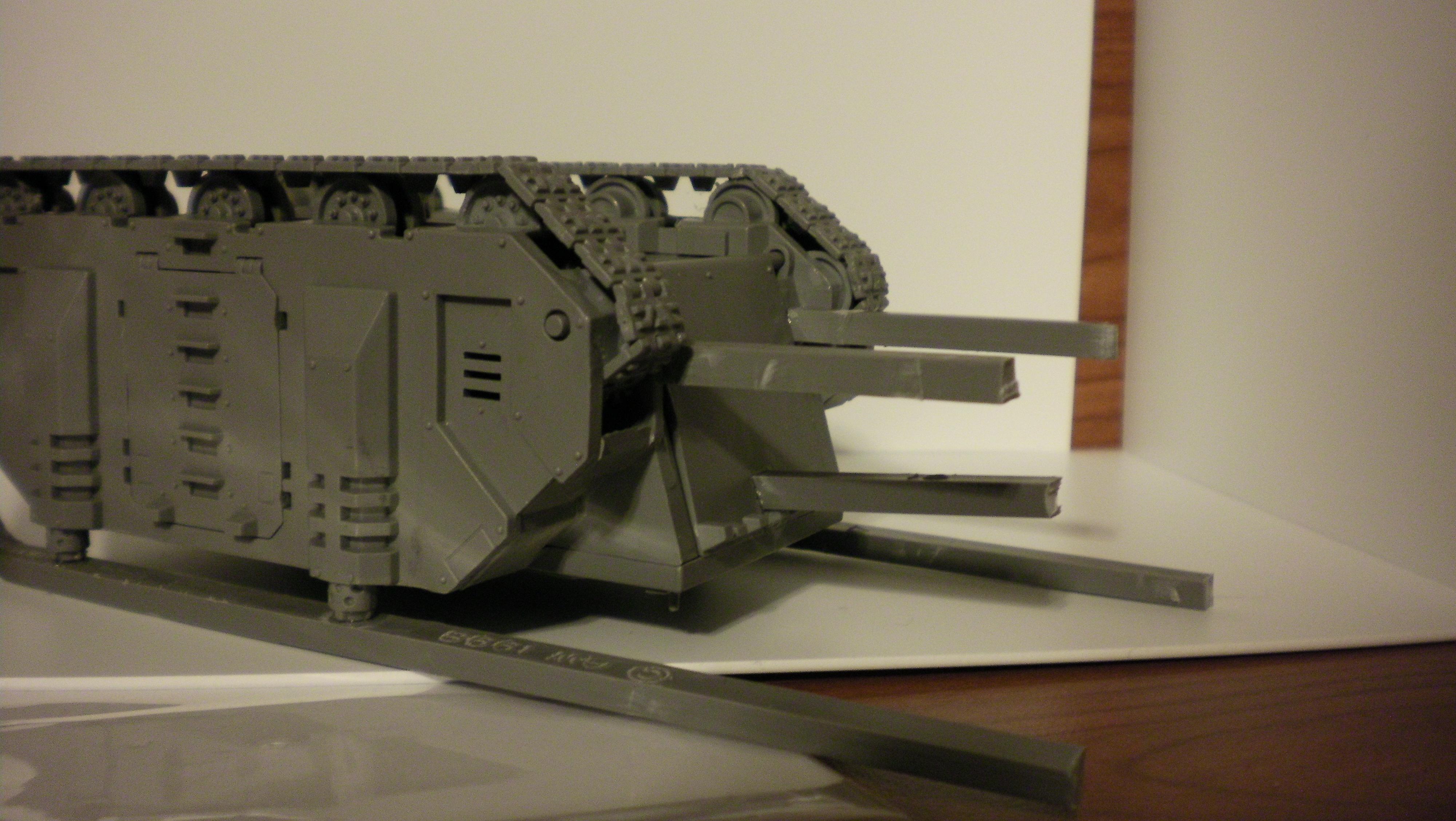 Rear quarter view of same, showing carrying bracket for Dread