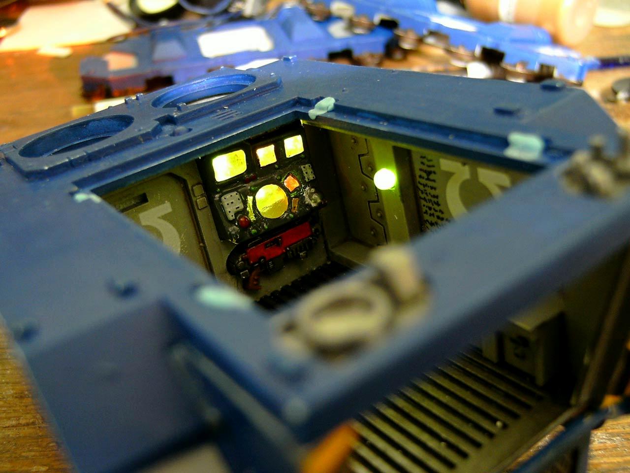 LED, Lighting, Rhino, Space Marines, Ultramarines, Warhammer 40,000, Work In Progress