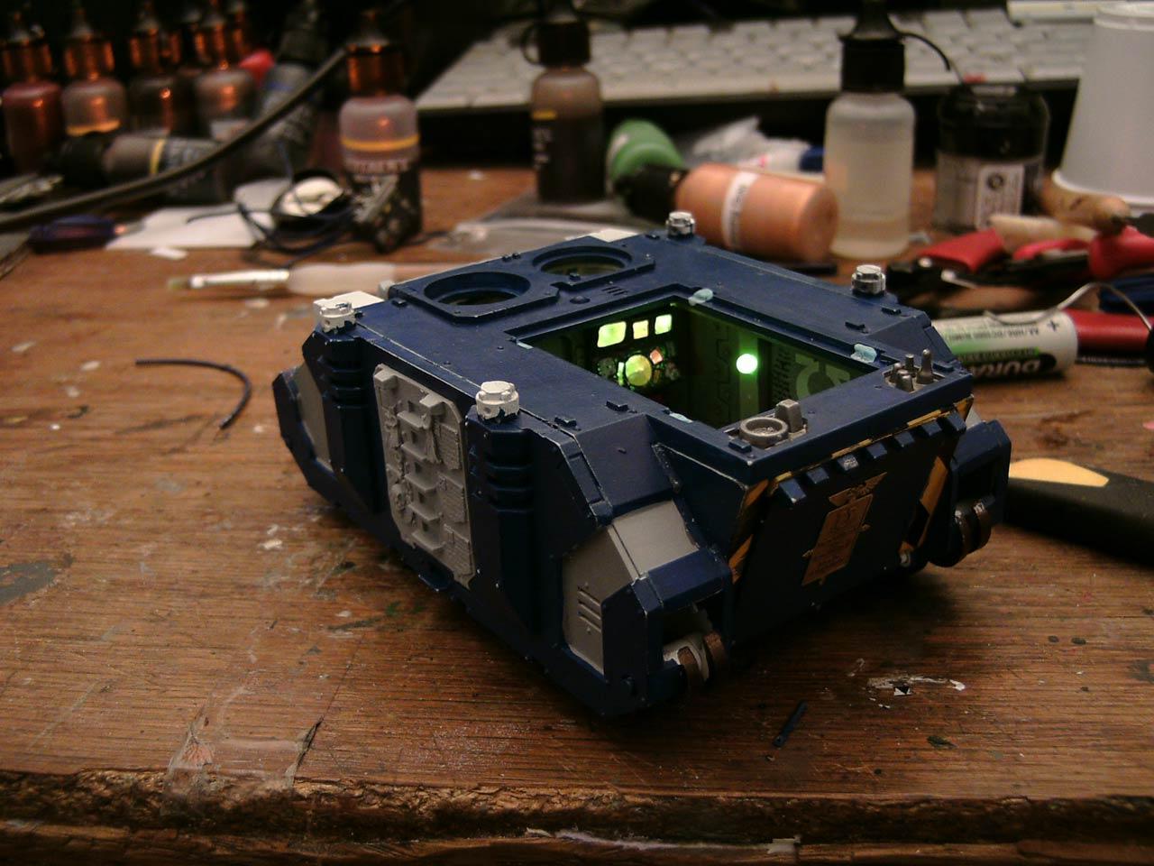 LED, Lighting, Rhino, Space Marines, Ultramarines, Warhammer 40,000, Work In Progress