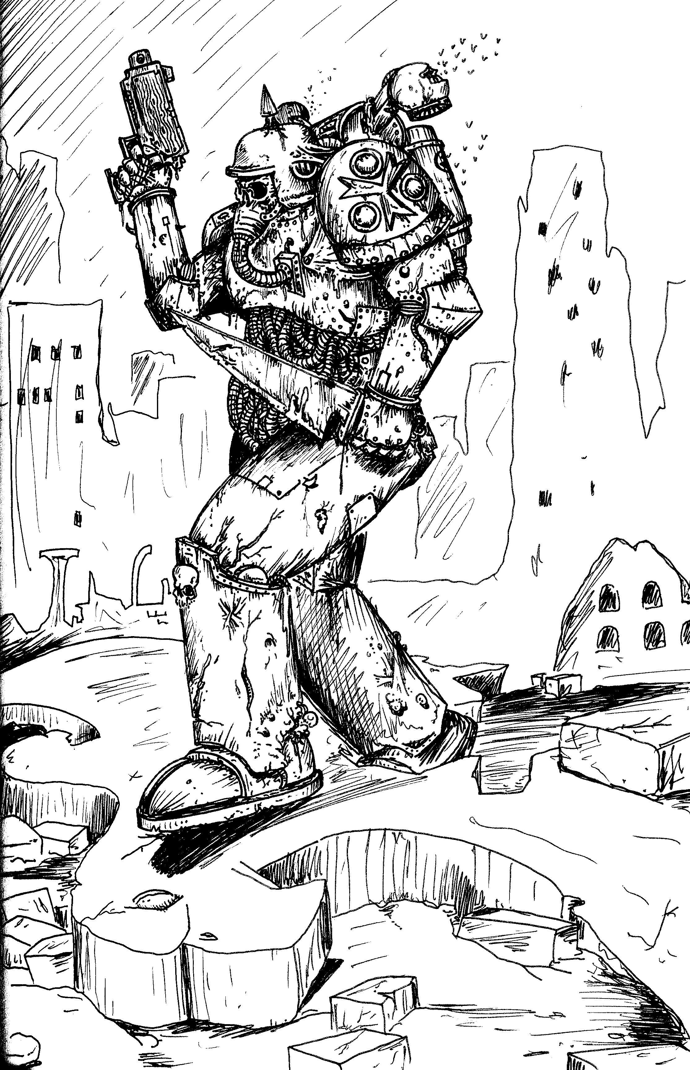 80´s, Artwork, Burning City, Chaos, Chaos Space Marines, Conversion, Daemons, Dead, Down, Drawing, Drawings, First Edition, Flys, Nurgle, Old, Old Style, School, Space Marines, Style, Ugly
