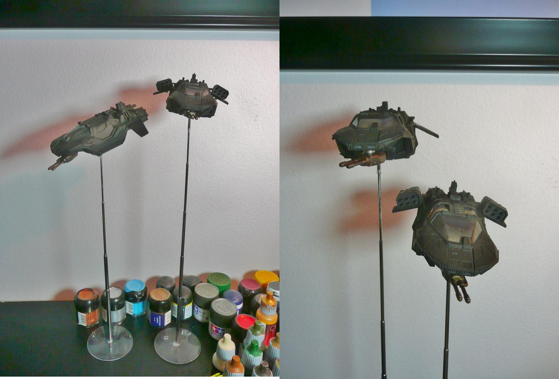 Wartspeeders in flight on extendobases