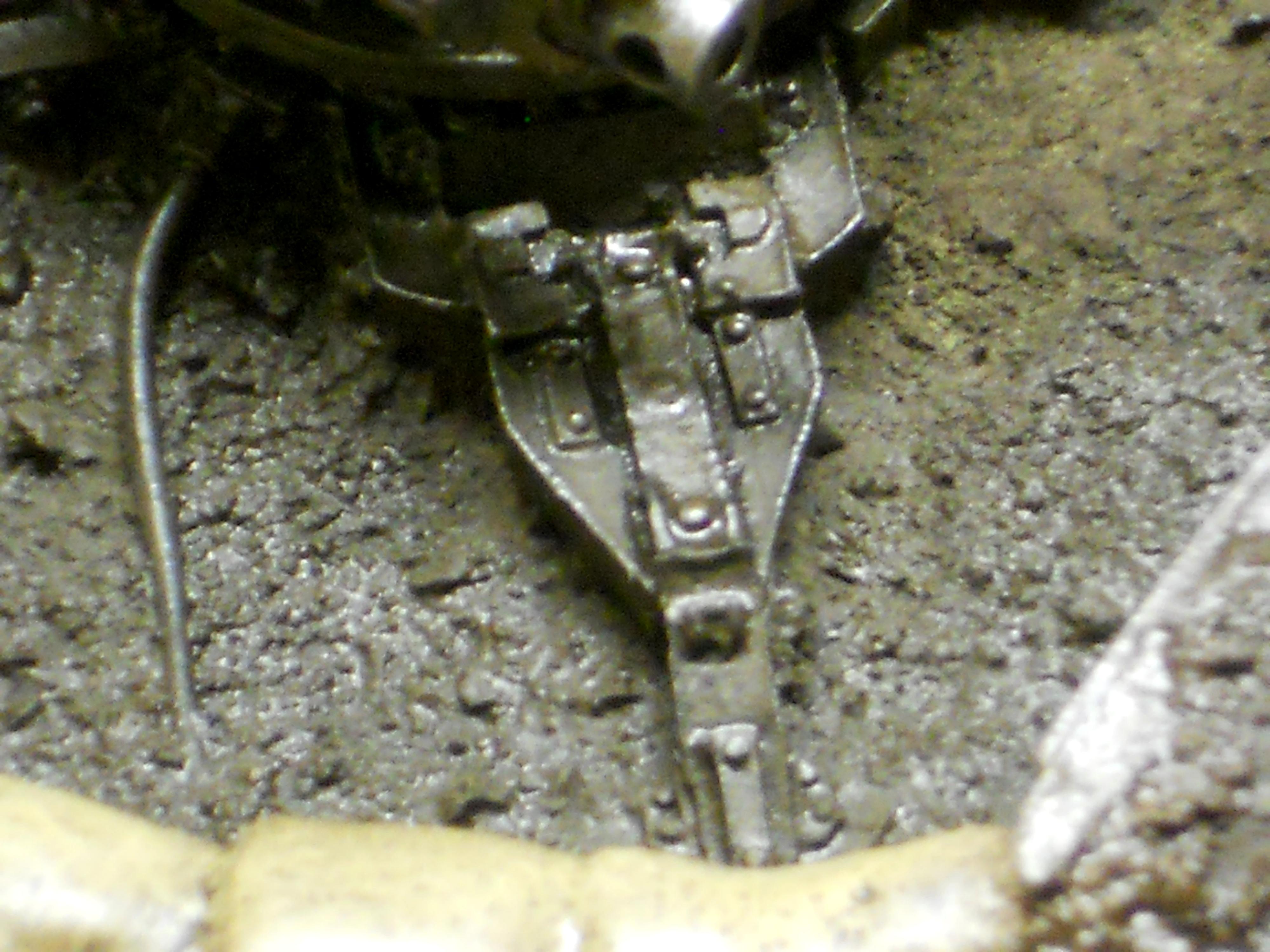 Close-up of pencil weathering on leg