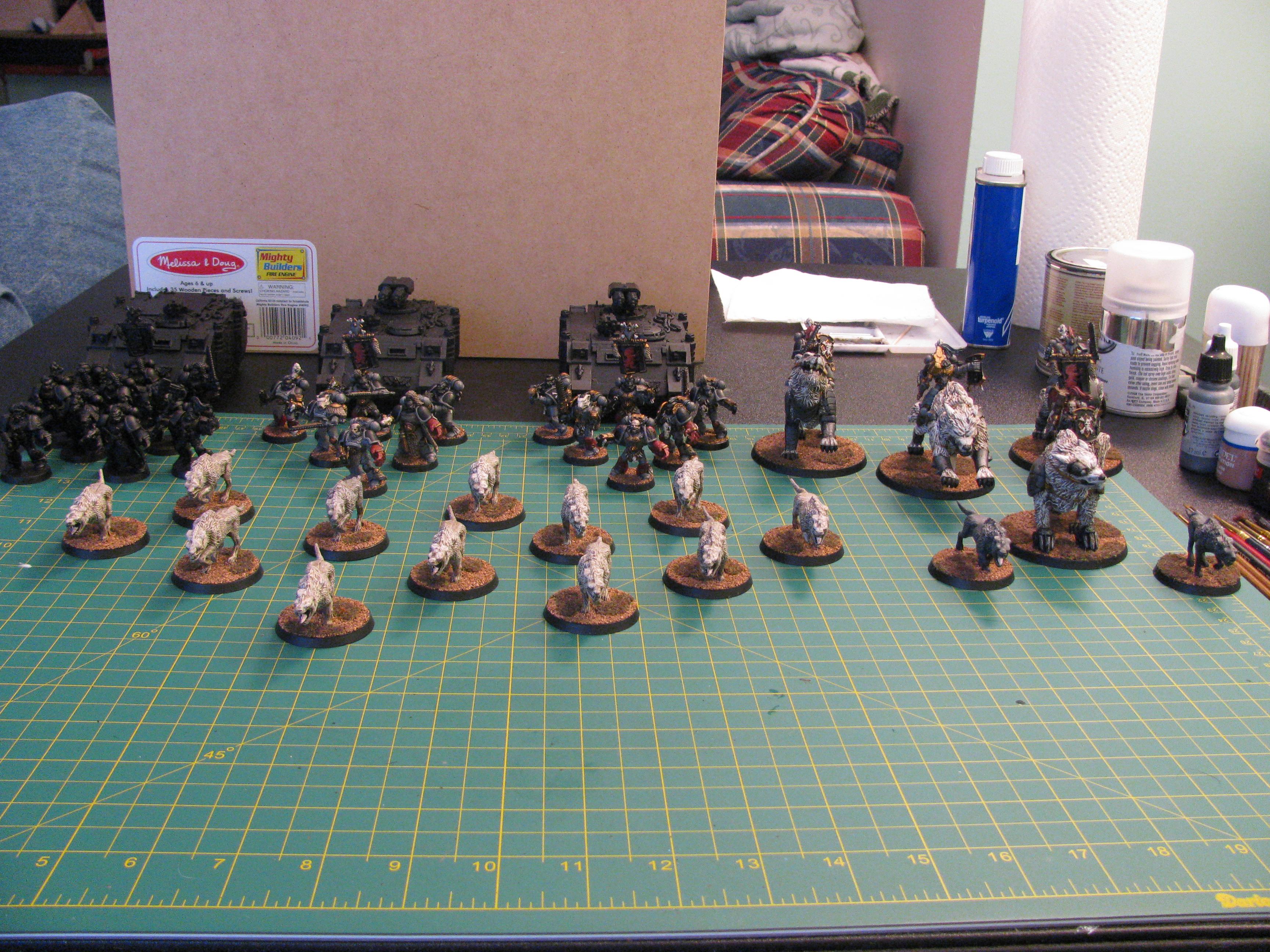 The whole pack, you can see I have 2 Razorbacks, a Rhino, Rune Priest and his squad left to do by Saturday