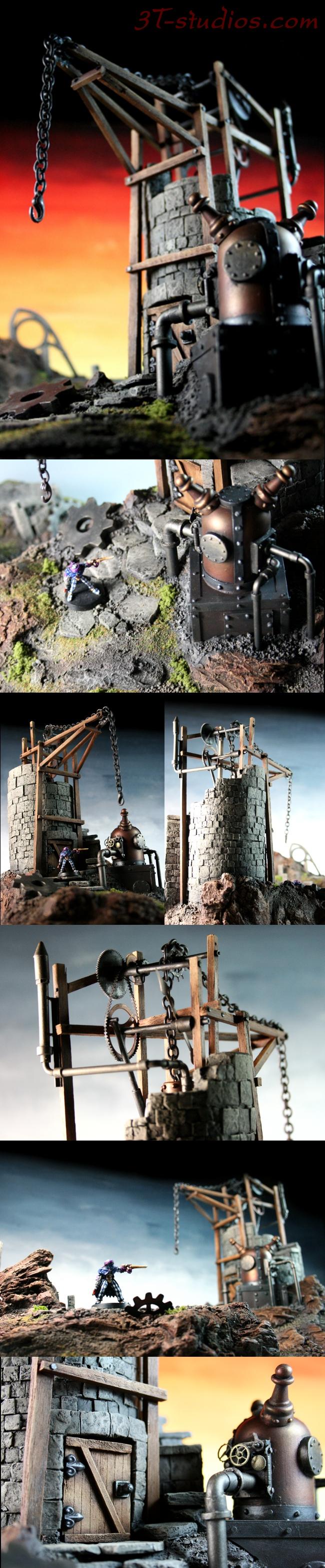 Steampunk Ruined Tower &amp; Crane