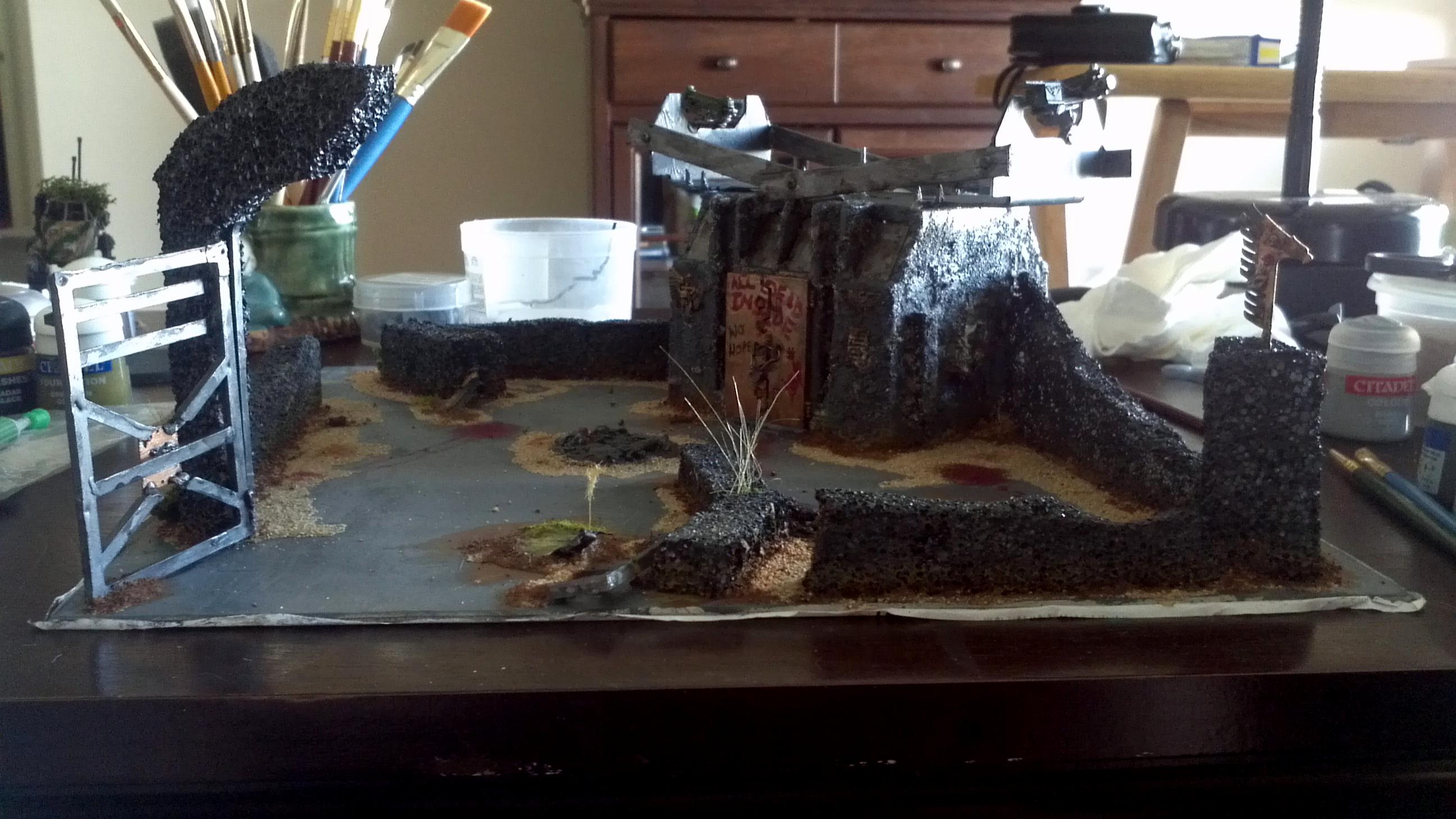 Blood, Buildings, Chaos, Cities Of Death, Cover, Dead, Death, Defense, Defensive, Delapadadted, Guardsmen, Heavy Weapon, Imperial, Imperial Guard, Over Run, Overrun, Placement, Ruin, Ruins, Terrain, Terrain Peice, Terrain Piece, Work In Progress, Zombie, Zombie Attack