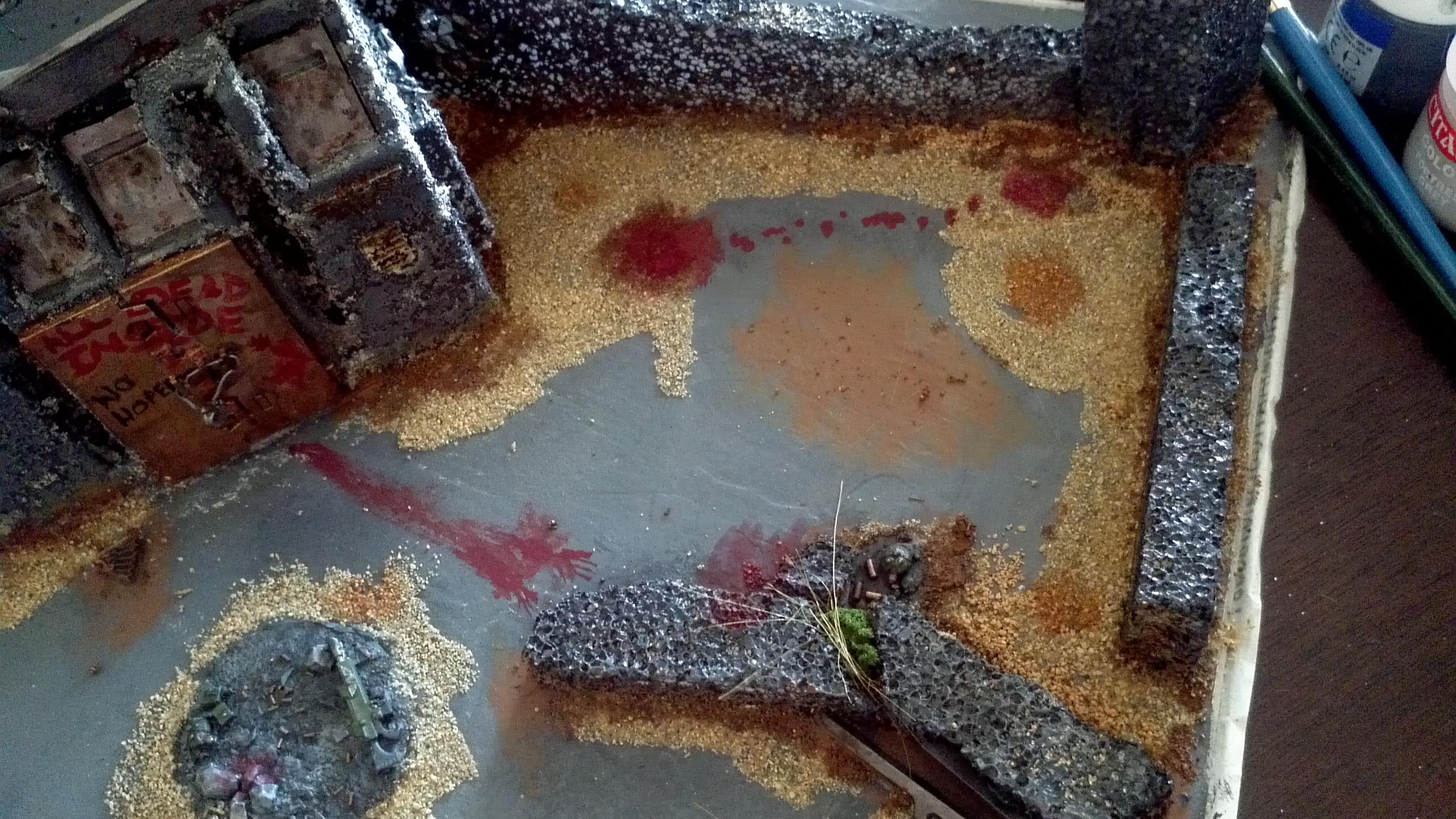 Blood, Buildings, Chaos, Cities Of Death, Cover, Dead, Death, Defense, Defensive, Delapadadted, Guardsmen, Heavy Weapon, Imperial, Imperial Guard, Over Run, Overrun, Placement, Ruin, Ruins, Terrain, Terrain Peice, Terrain Piece, Work In Progress, Zombie, Zombie Attack