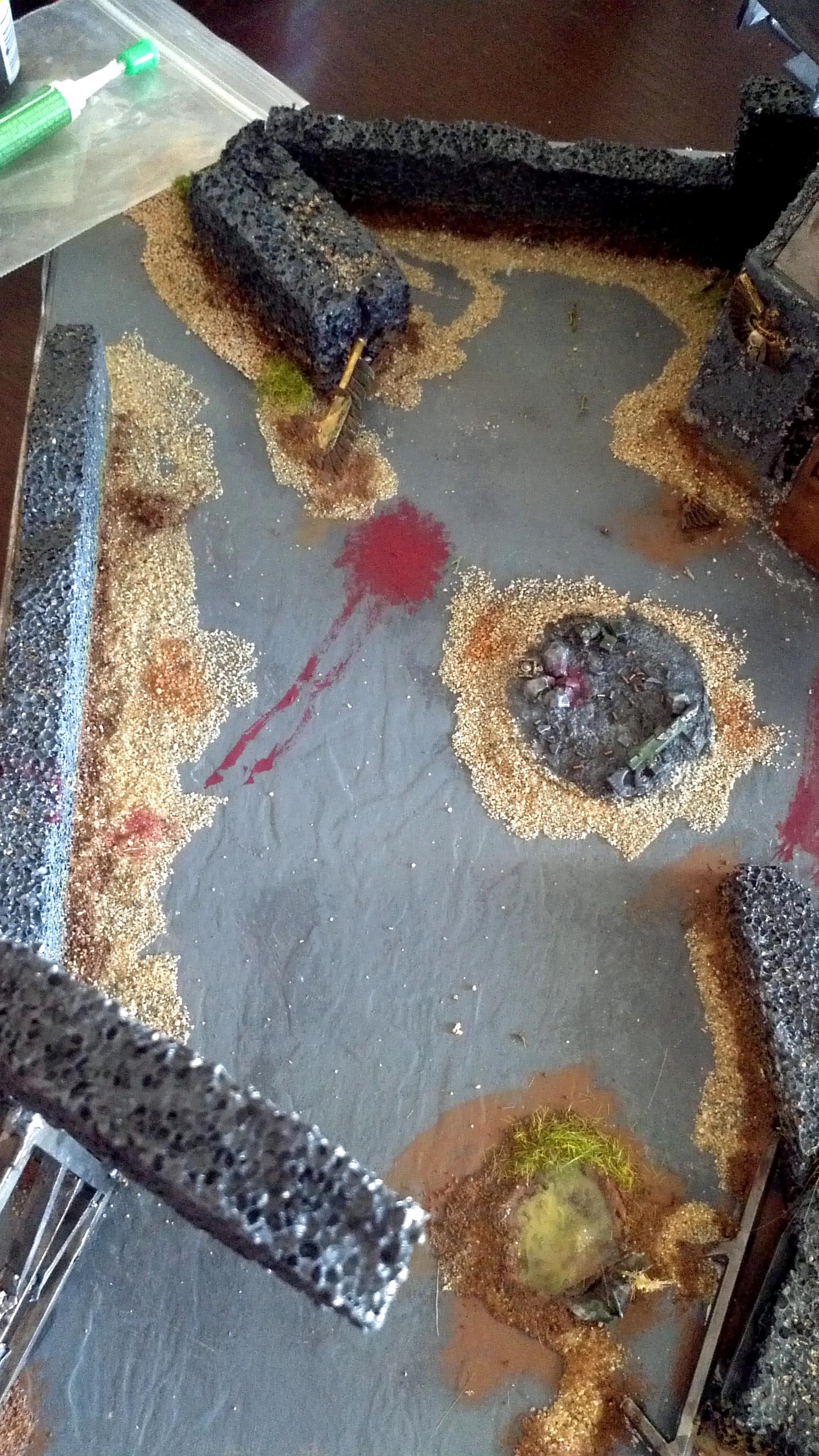 Blood, Buildings, Chaos, Cities Of Death, Cover, Dead, Death, Defense, Defensive, Delapadadted, Guardsmen, Heavy Weapon, Imperial, Imperial Guard, Over Run, Overrun, Placement, Ruin, Ruins, Terrain, Terrain Peice, Terrain Piece, Work In Progress, Zombie, Zombie Attack
