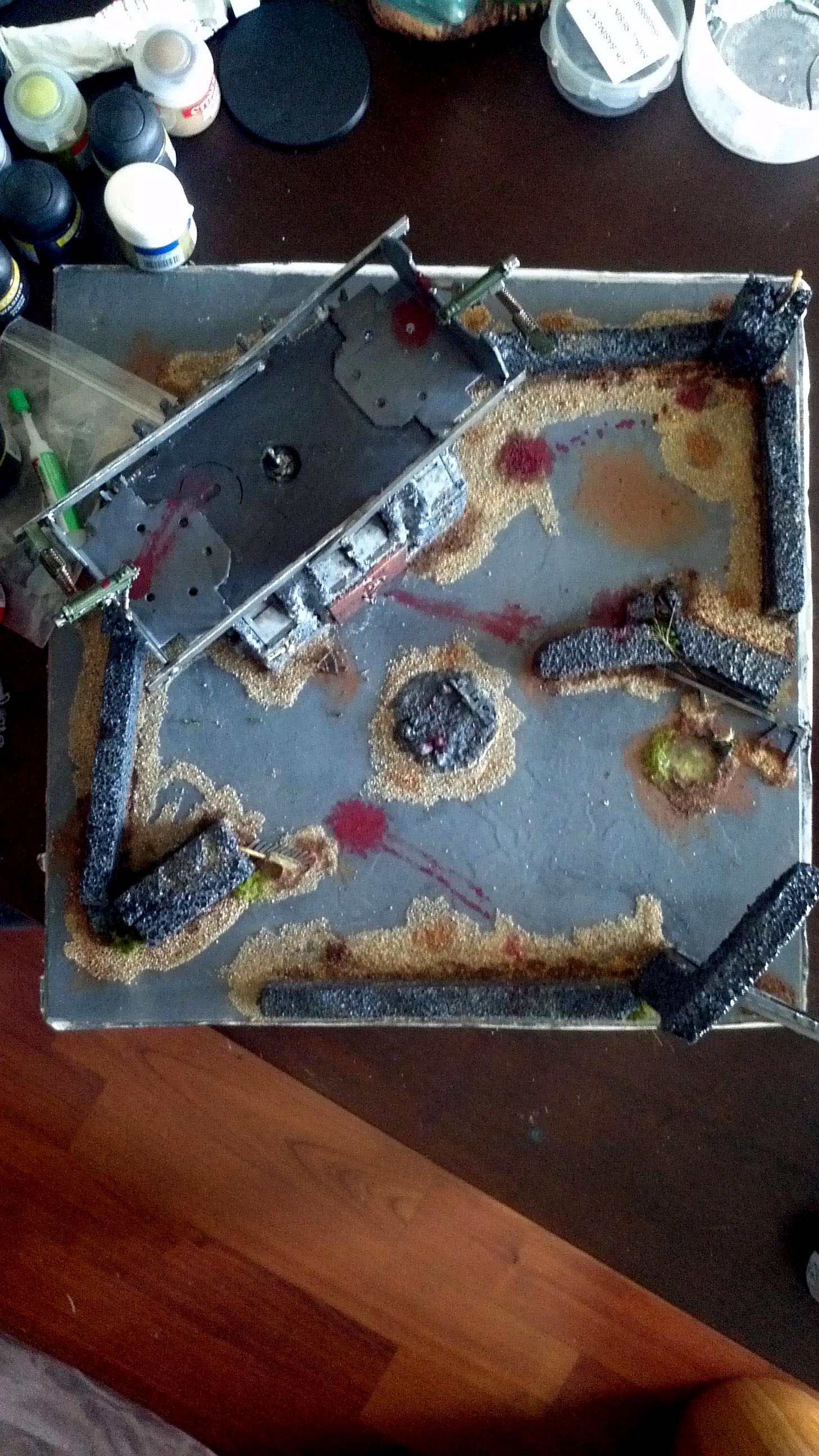 Blood, Buildings, Chaos, Cities Of Death, Cover, Dead, Death, Defense, Defensive, Delapadadted, Guardsmen, Heavy Weapon, Imperial, Imperial Guard, Over Run, Overrun, Placement, Ruin, Ruins, Terrain, Terrain Peice, Terrain Piece, Work In Progress, Zombie, Zombie Attack