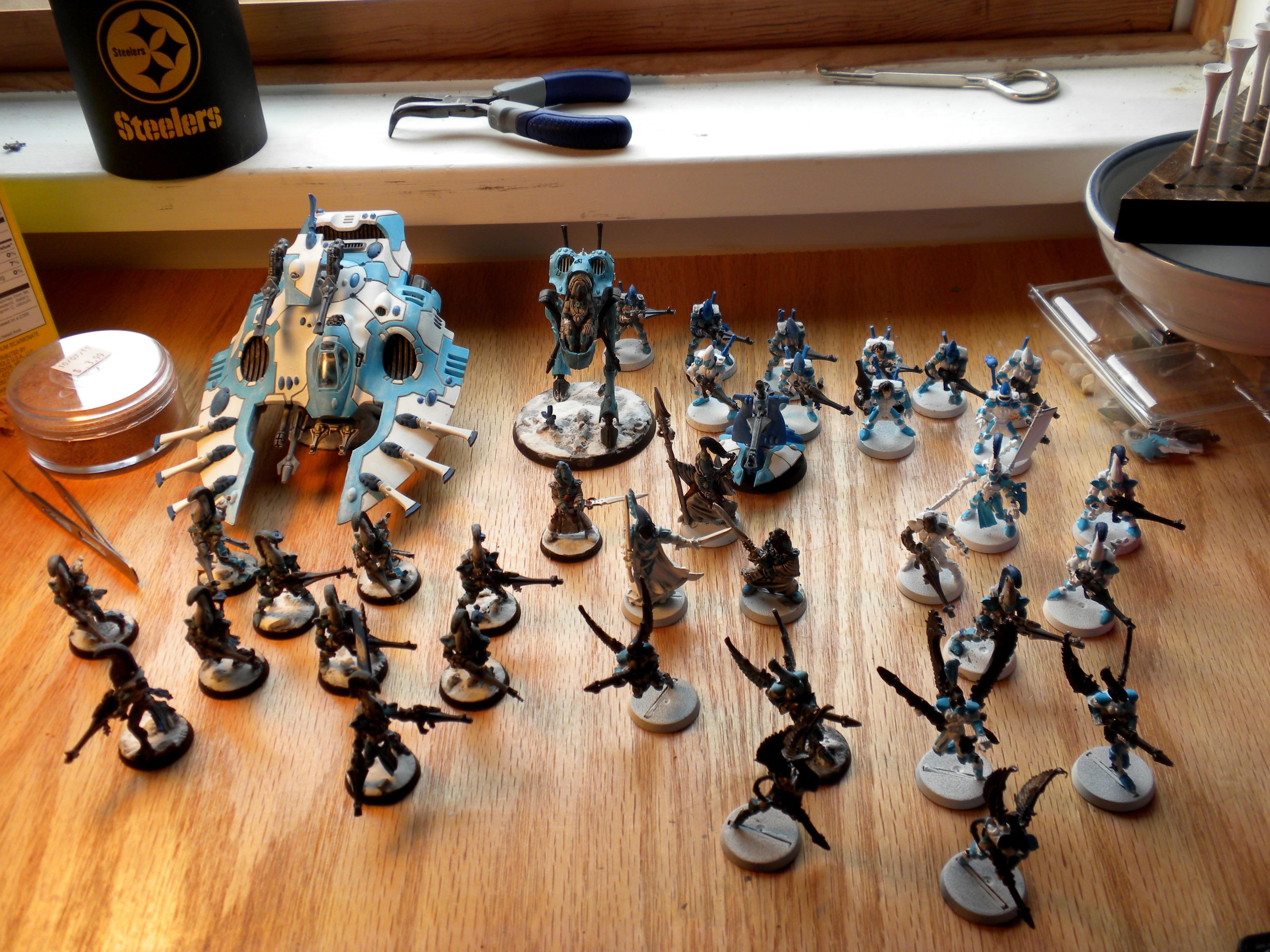 Dire Avengers, Eldar, Farseer, Guardians, War Walker, Warlock, Wave Serpent
