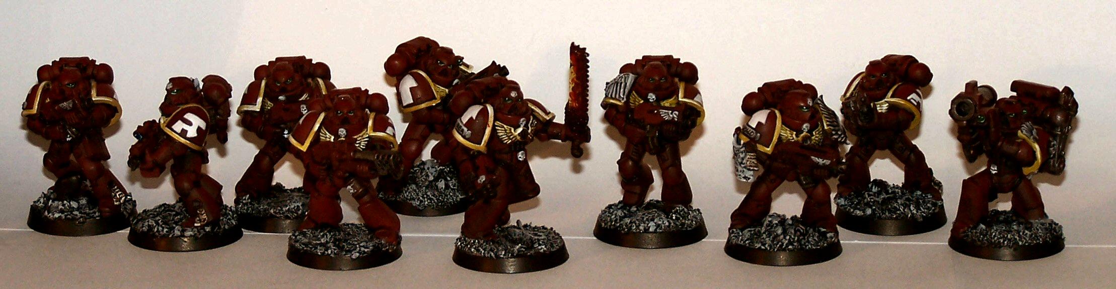 Emperor's Wings, Flamer, Missile Launcher, Rubble Bases, Serg, Sergeant, Space Marines, Tactical Squad