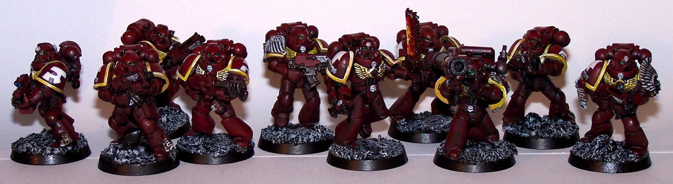 Emperor's Wings, Flamer, Missile Launcher, Rubble Bases, Serg, Sergeant, Space Marines, Tactical Squad