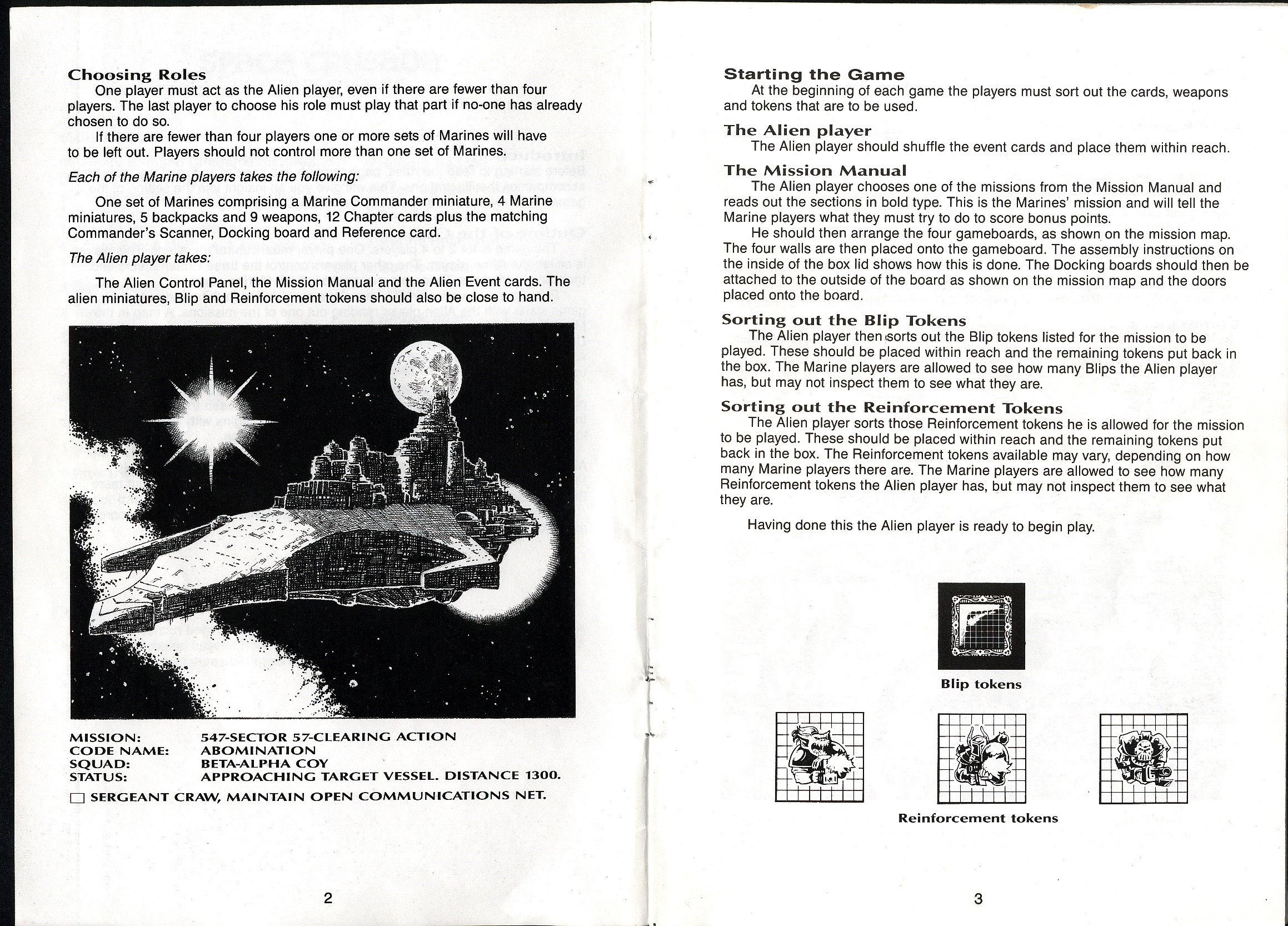 Space Crusade, space crusade rulebook page 1 and 2 