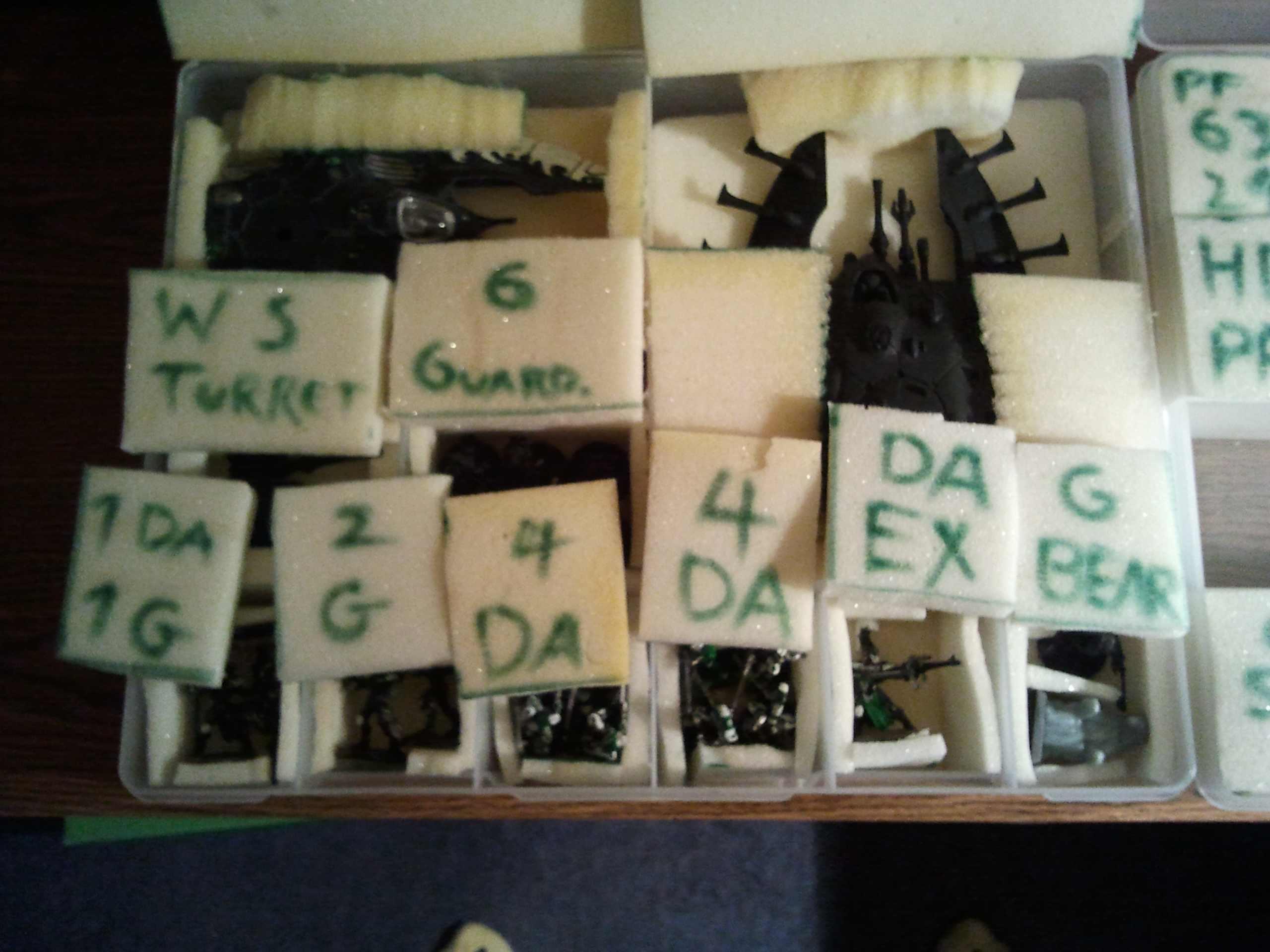 Models in their compartments. Guardians and DA, I don't care much about so they haven't got any foam dividing them. 
