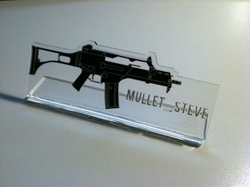 Gun, Laser Engraved Acrylic, Name Plate