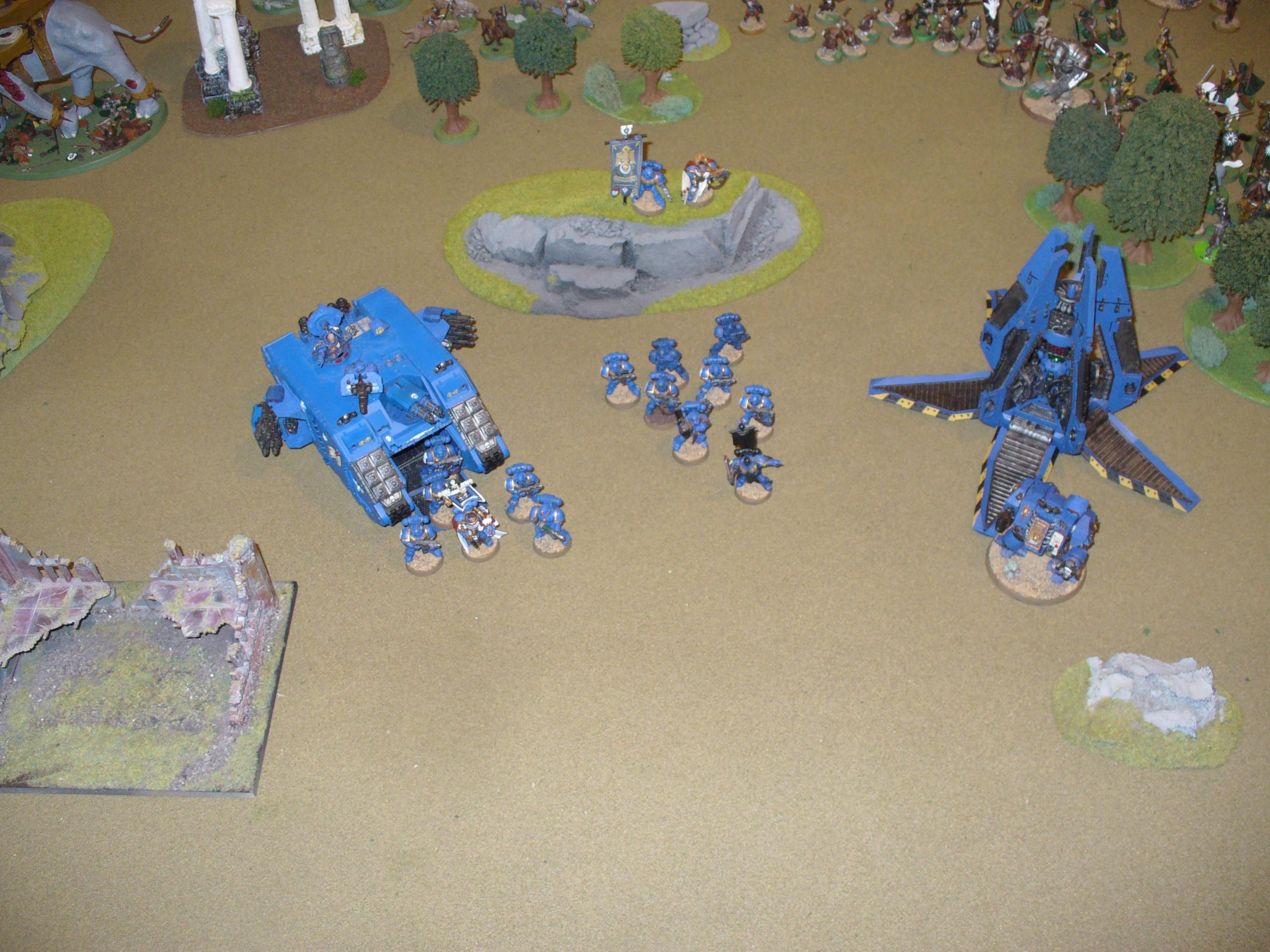 A shot on the table with the Land Raider, magnetized to swap between Crusader and Redeemer