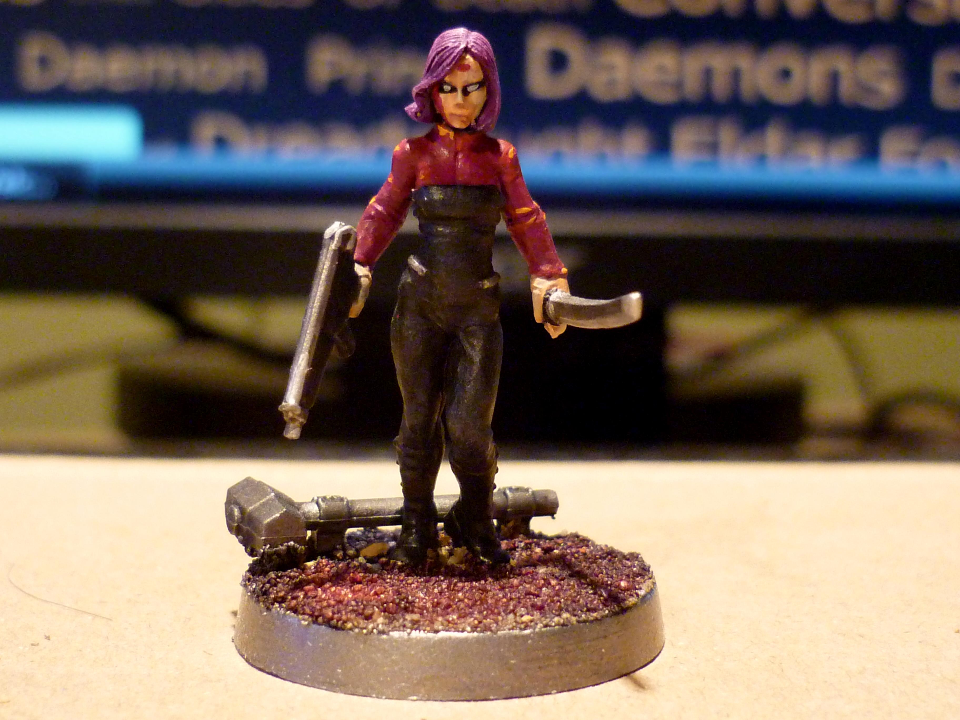 Escher, Necromunda, hasslefree escher ganger with sword and auto pistol
