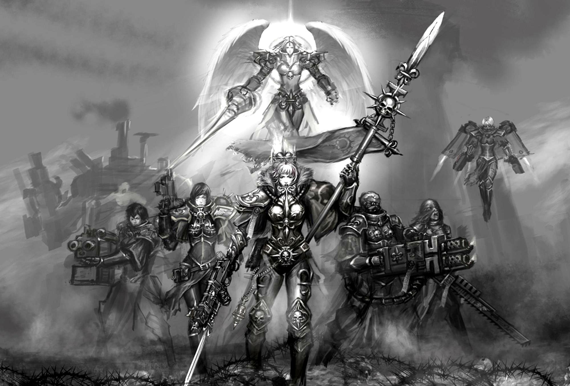 Adeptus Sororitas, Artwork, Black And White, Female, Sisters Of Battle
