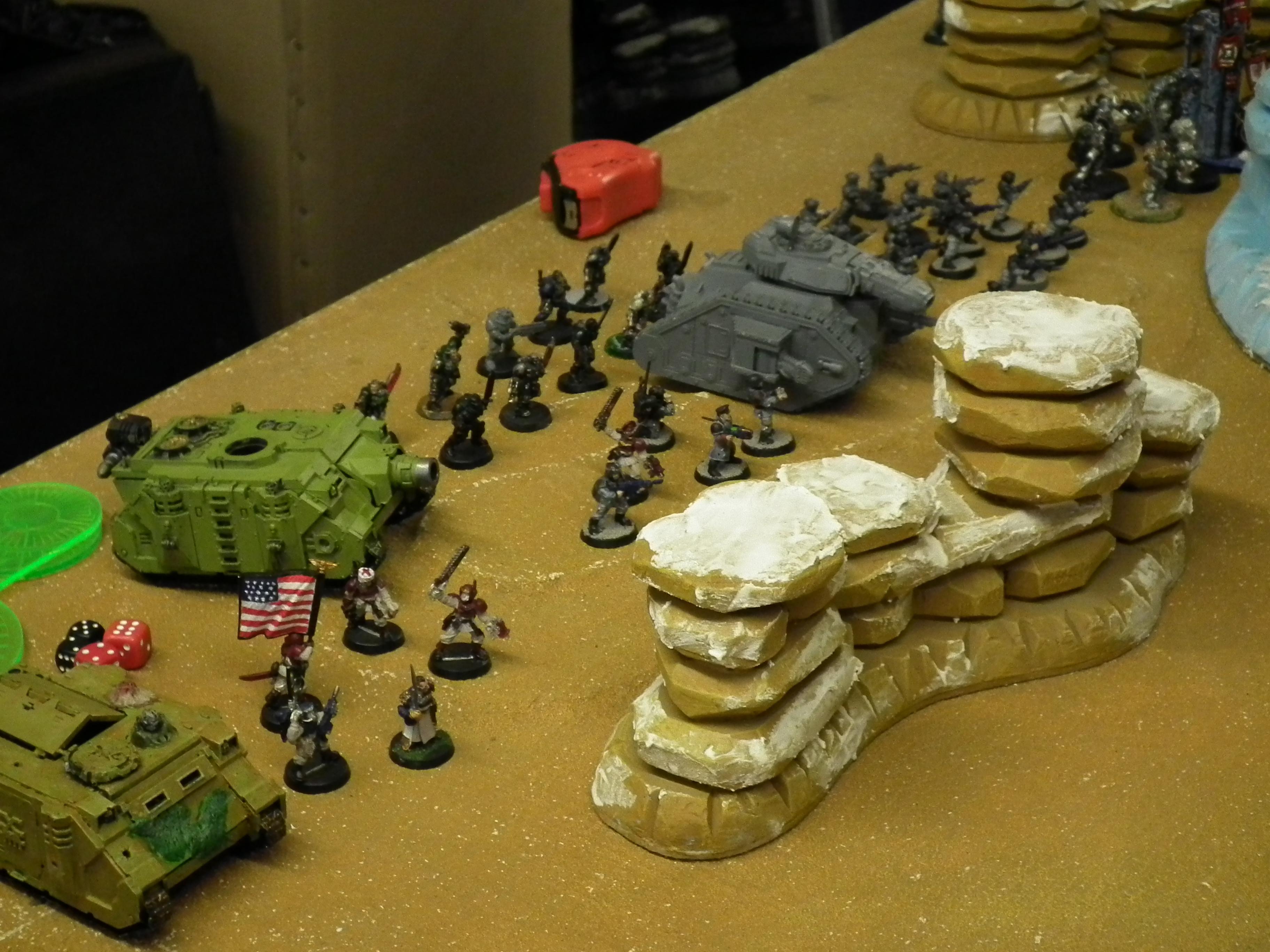 Desert Terrain, Imperial Guard, Infantry, Leman Russ, Rhino, Vindicator
