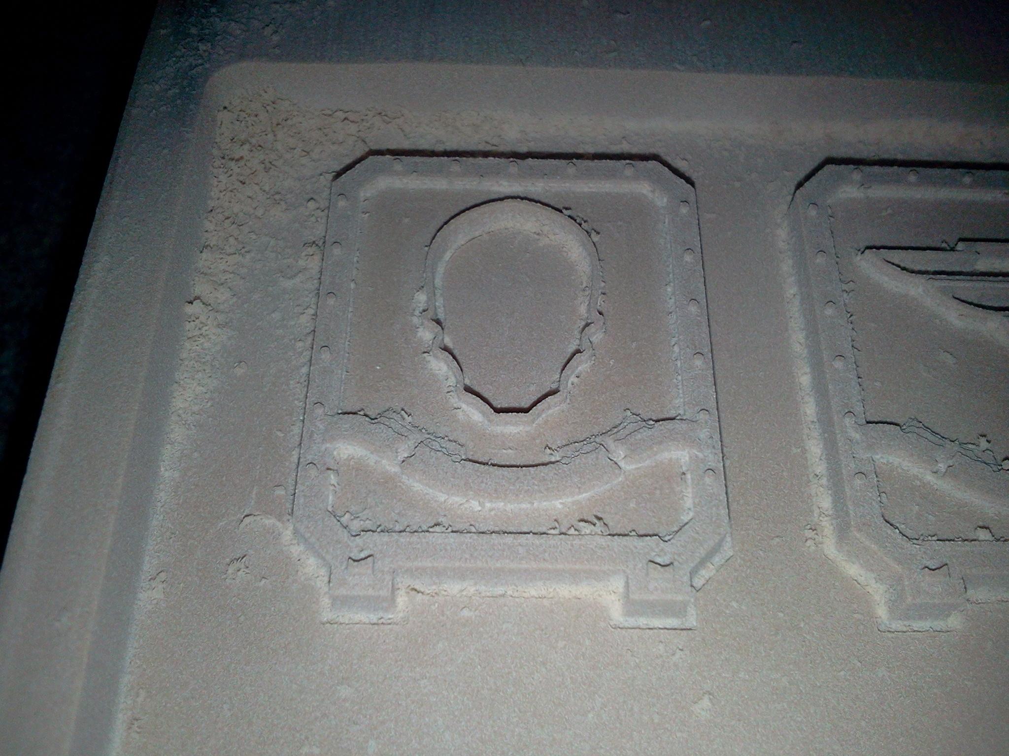 Close up of one of the skull-shaped panel door. Still covered in dust and needs a couple of details adding but basically done