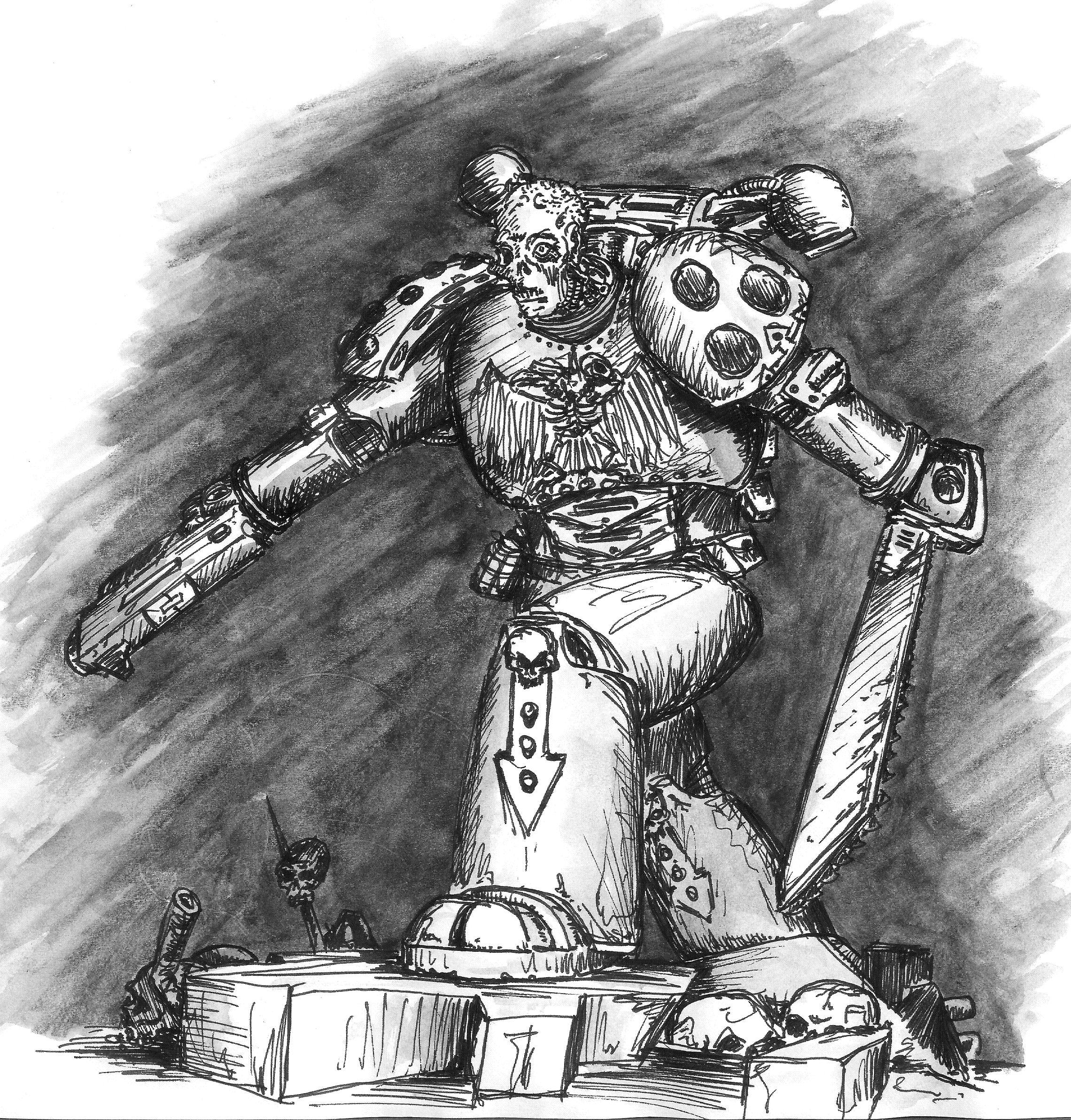 Artwork, Chaos Space Marines, Drawing, Old, School, Style