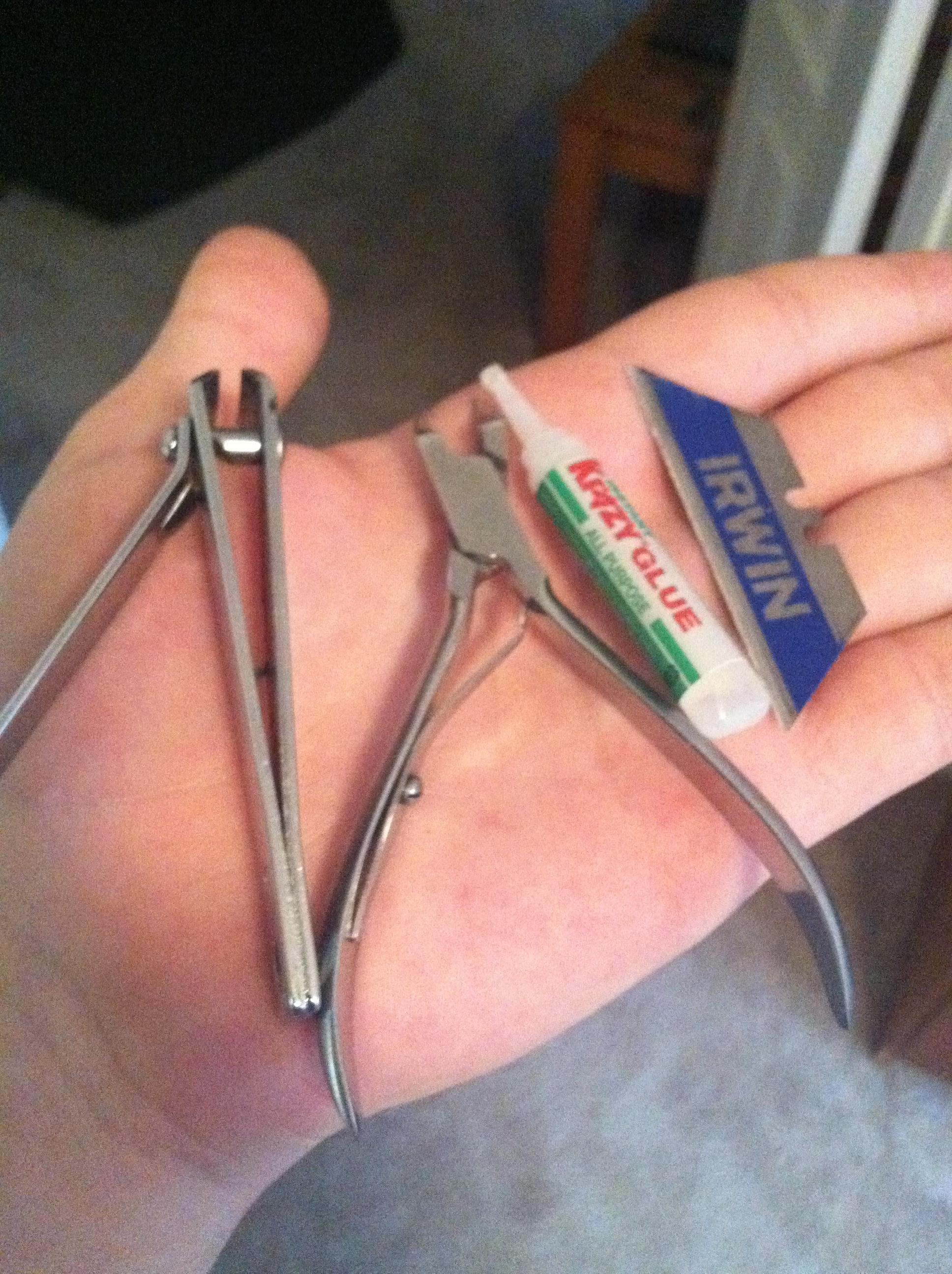 Toenail clips, Cuticle snips, Krazy glue, razor