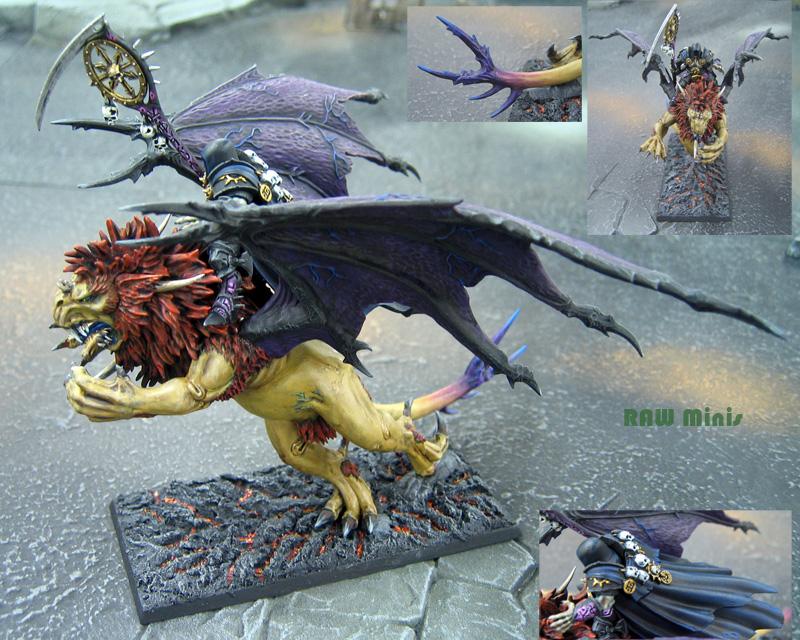 Chaos, Chaos Lord, Chaos Sorcerer Lord, Manticore, Monster, Painting, Sorcerer, Warhammer Fantasy, Warriors Of Chaos