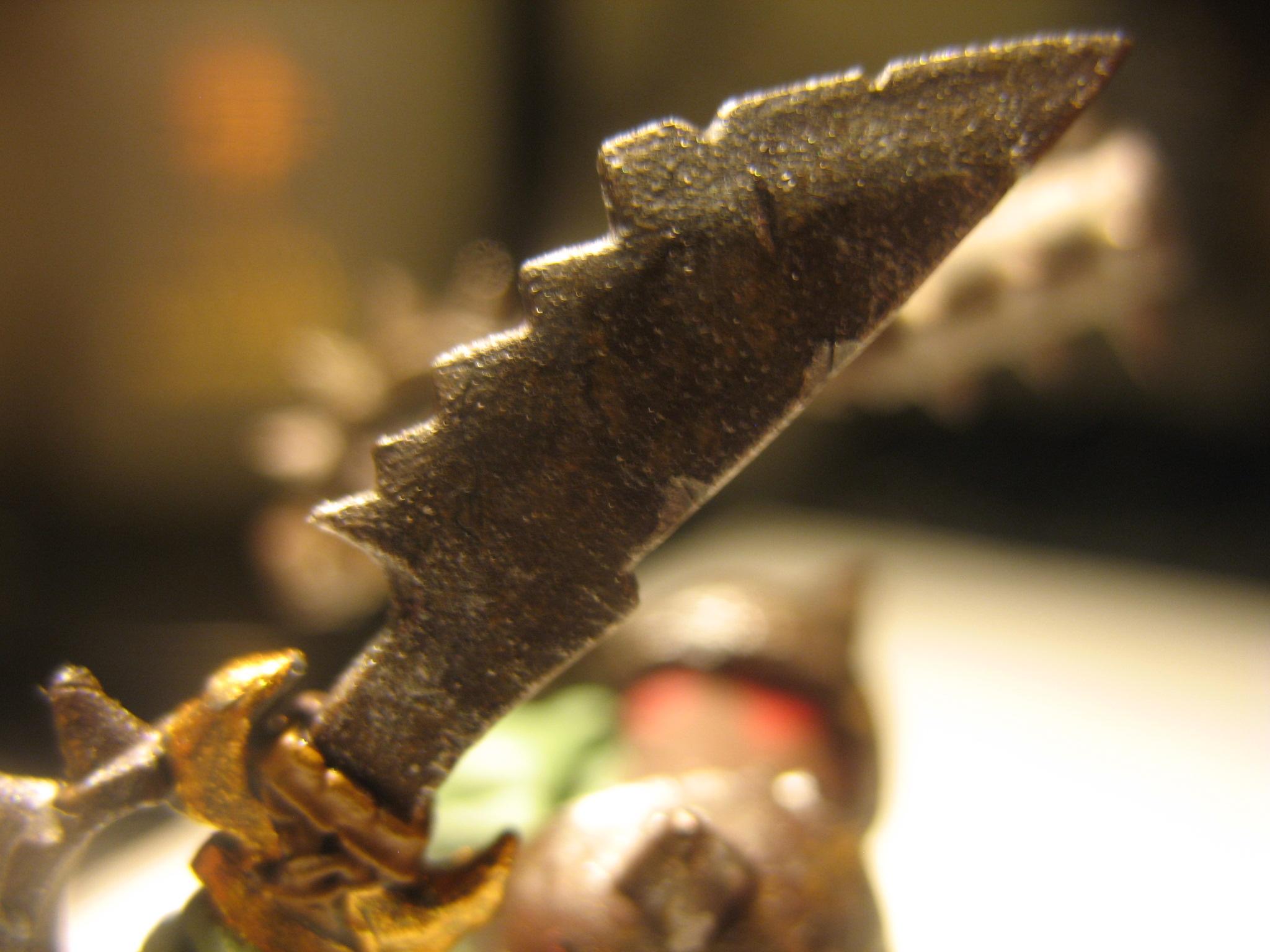 A close-up of the sword