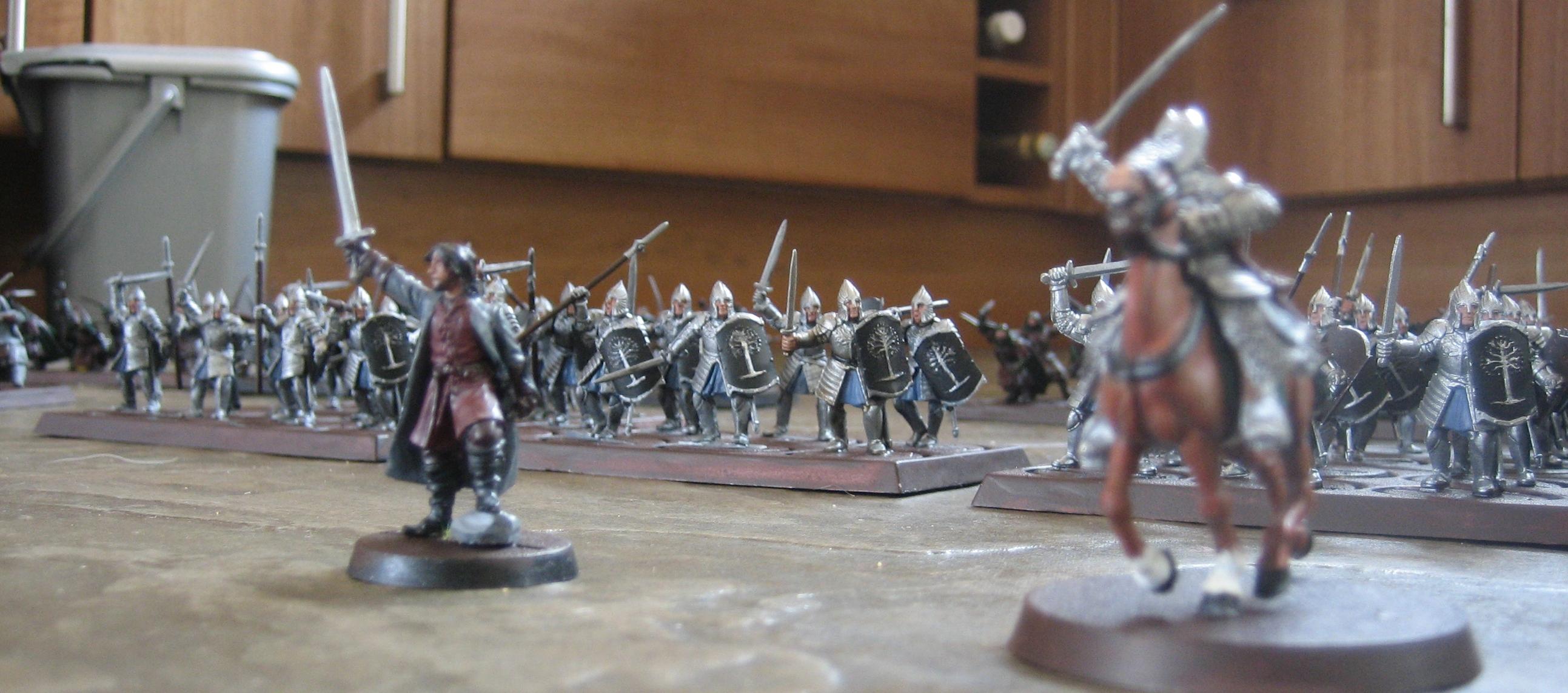 Aragorn (on foot), Faramir (mounted) and Minas Tirith Warriors
