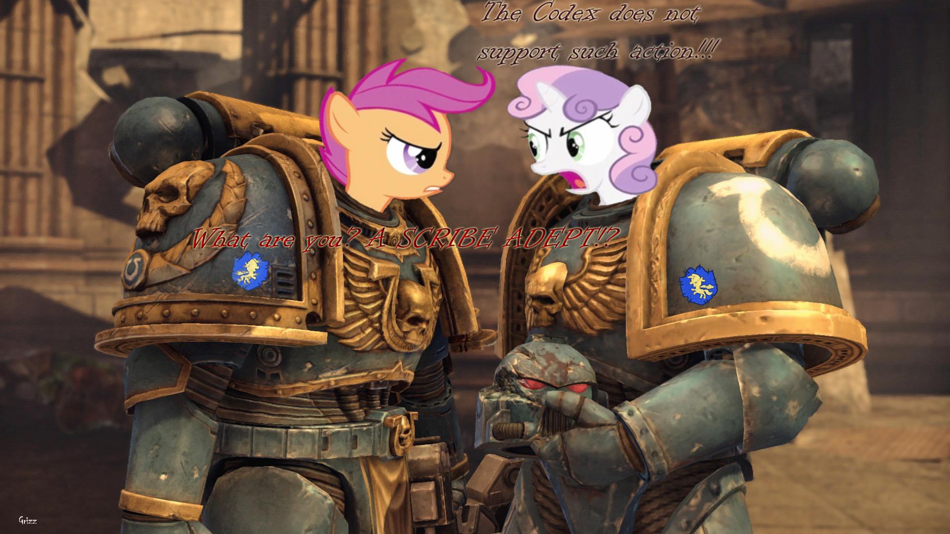 Belle, Codex, Pony, Scirbe, Scootaloo, Stupid, Sweetie, Warhammer 40,000