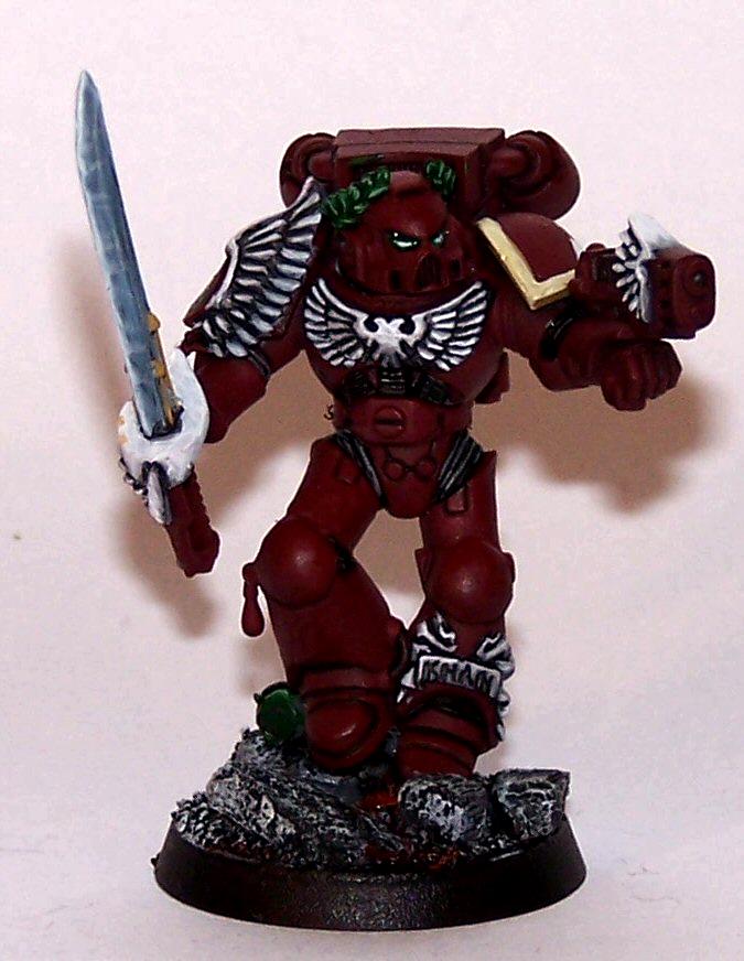 Assault Marines, Assault Sergeant, Emperor's Wings, Plasma Pistol, Relic Blade, Space Marines, Urban Base, Work In Progress