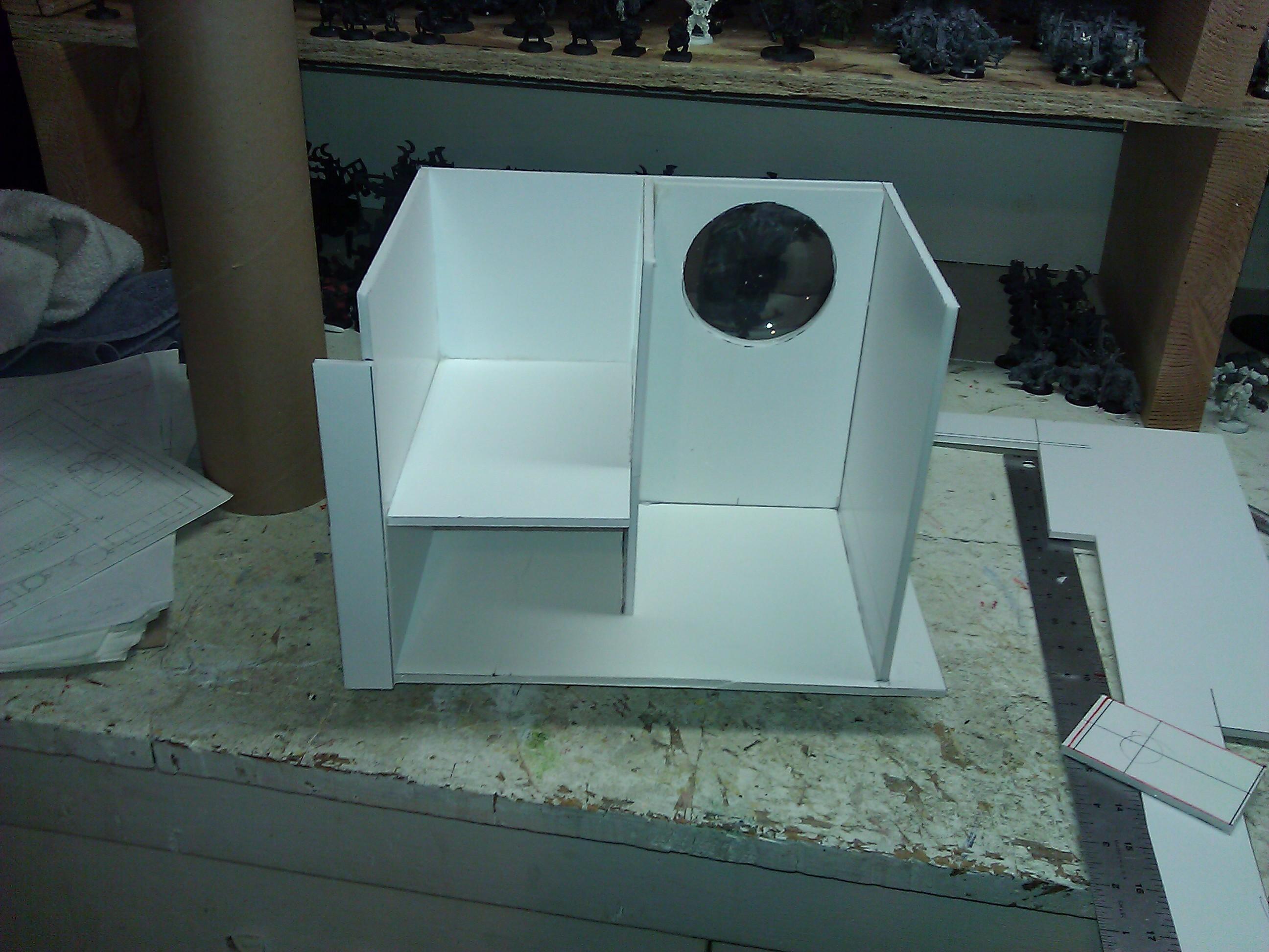 This shows the work so far on the interior of the head, the left side will be for the ork pilots and the right side will be for a viewing area