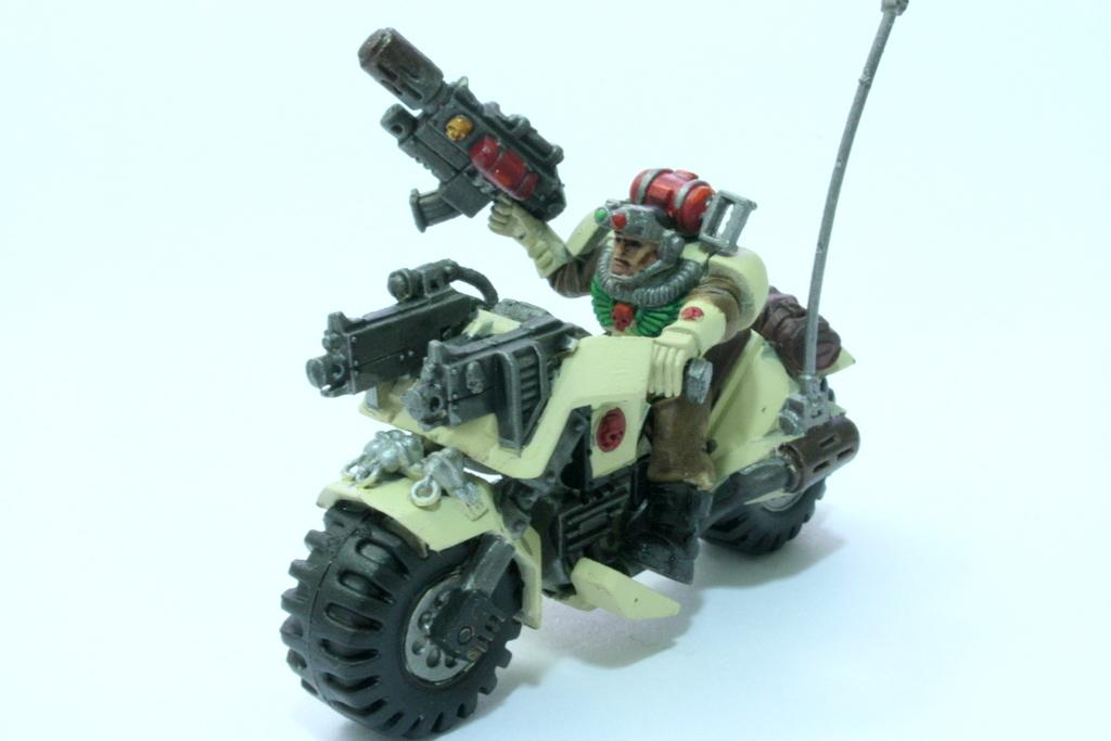 Sergent of the scout biker squad. He is as good as a normal sergent but only have 4+ armor save. Turbo-boosting fix that