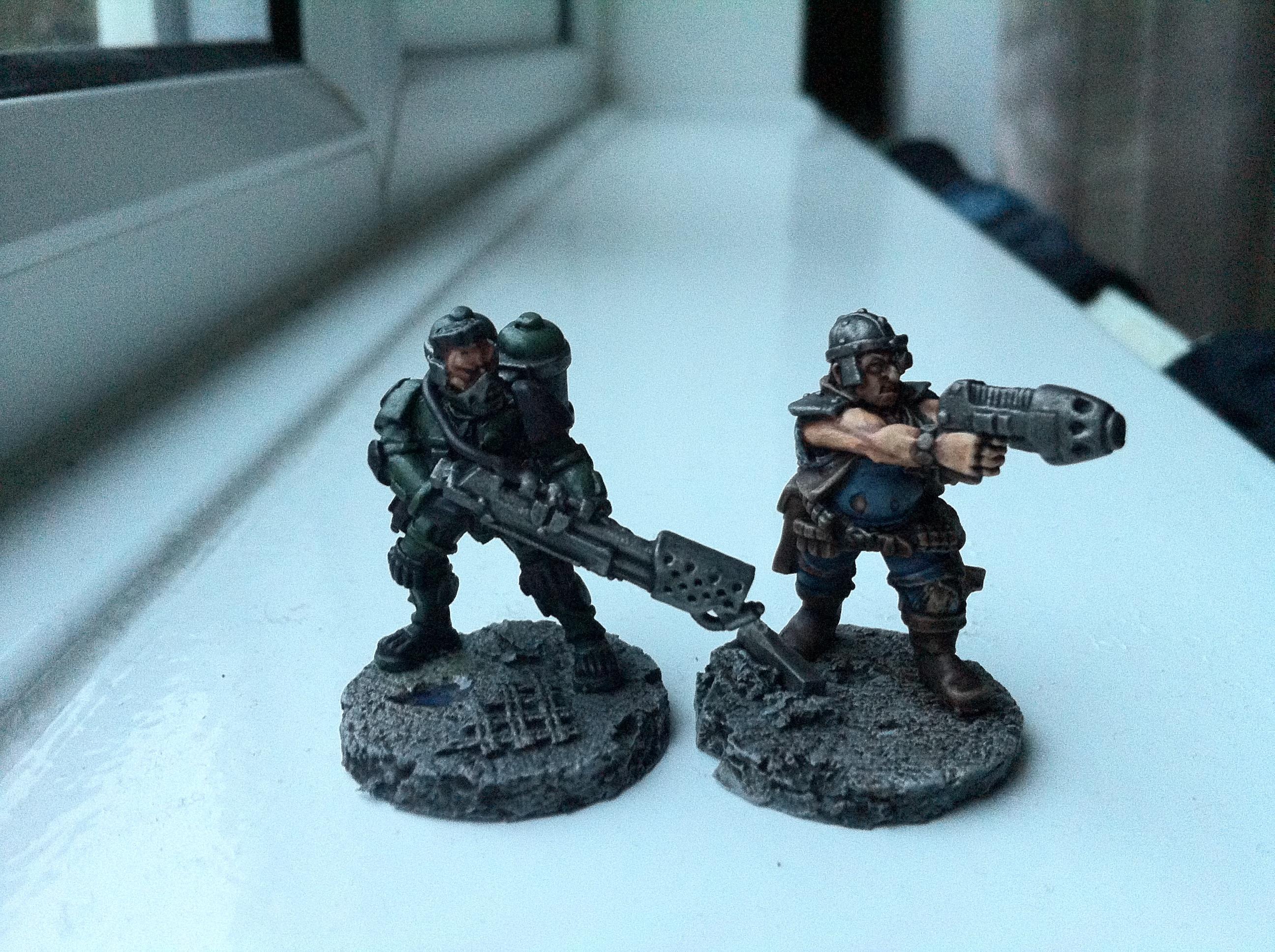 Necromunda scum and van Saar flamer conversion with cork bases