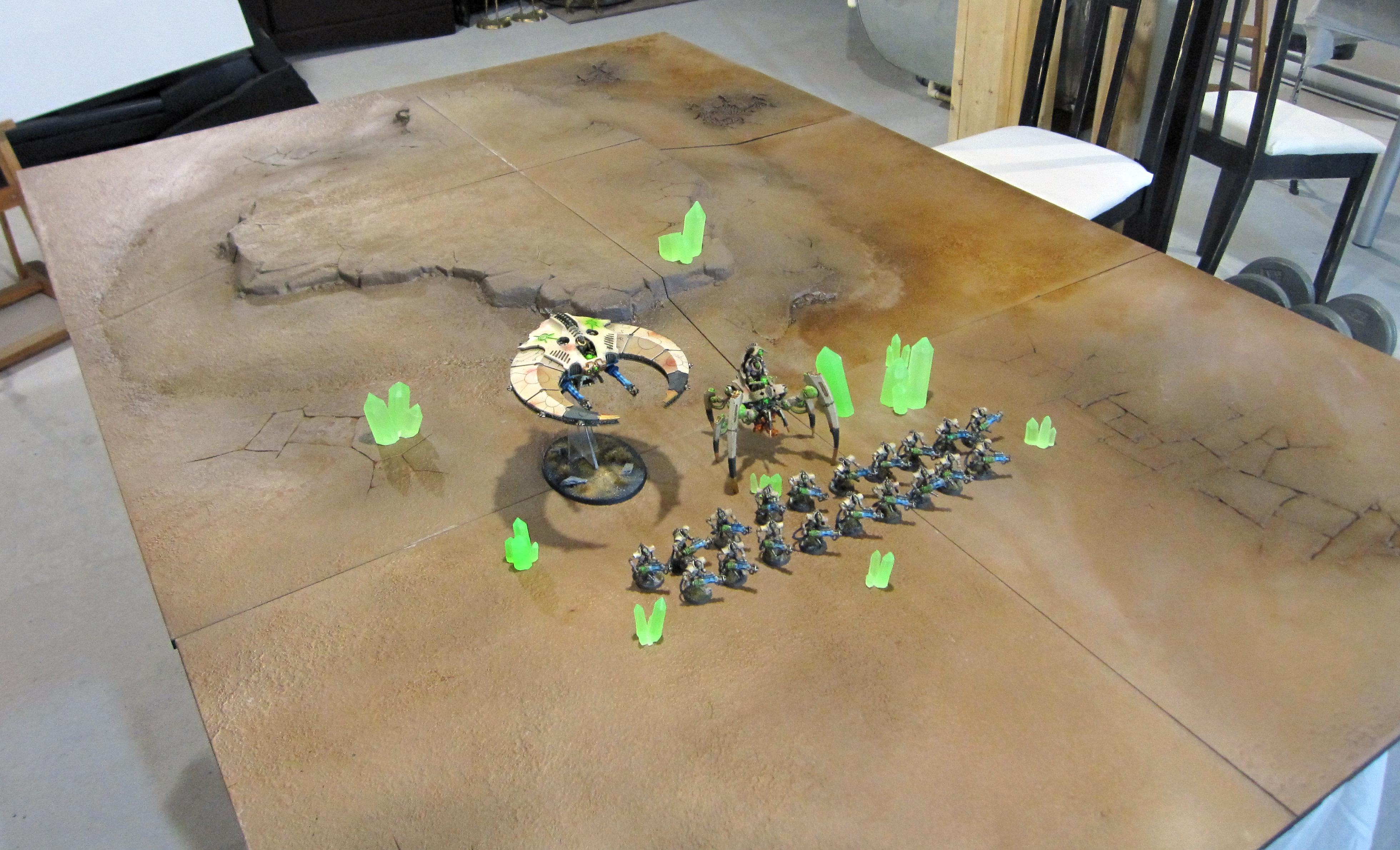 Necrons, Full Scheme complete models - Triarch Stalker, Night Scythe, Tesla Immortals, wip ROB board