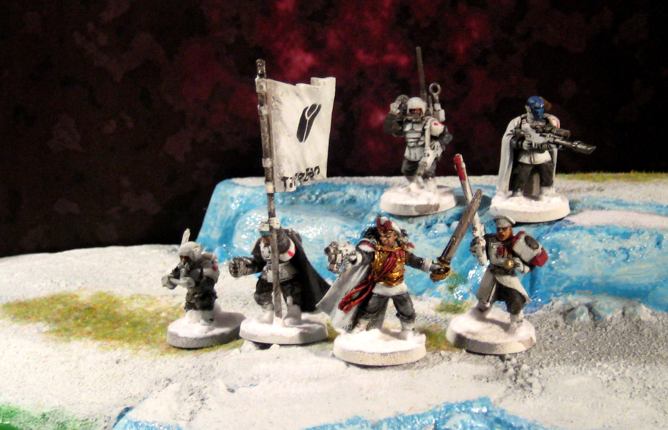 Cadians, Command Squad, Commissar, Company Banner, Conversion, Empire, Gue'vesa, Guevesa, Imperial Guard, Kroot, Lord Commissar, Medic, Officer, Snipers, Snow, Tau, Tau Empire, Vox-caster, White