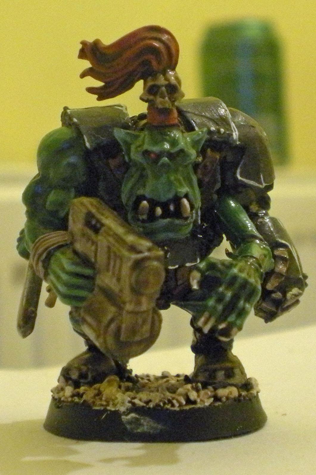 Day 2 - Tuesday. Wurrzog, an Ork who has meddled in the affairs of The Changer Of Ways a little too much.Converted from an old metal Nob I found in my bitz box, extra arms from a Genestealer and a zombie. Also, a marine power fist