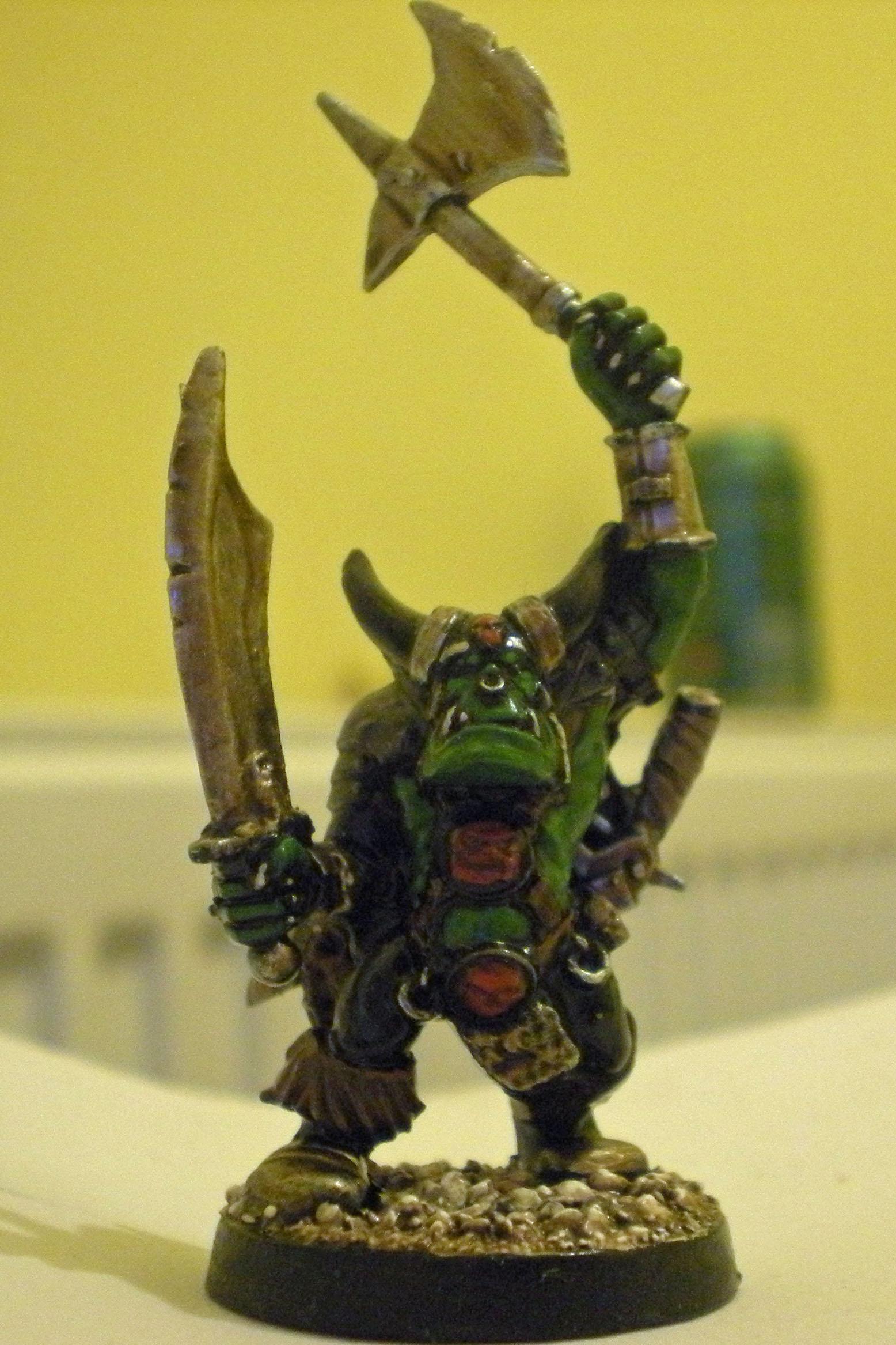 Day 3 - Wednesday. Konun has been around since any of da Orks can remember. He prefers to do business the old way, none ov dis gun rubbish, just 'it it til it breaks! An old Black Orc model from my bitz box