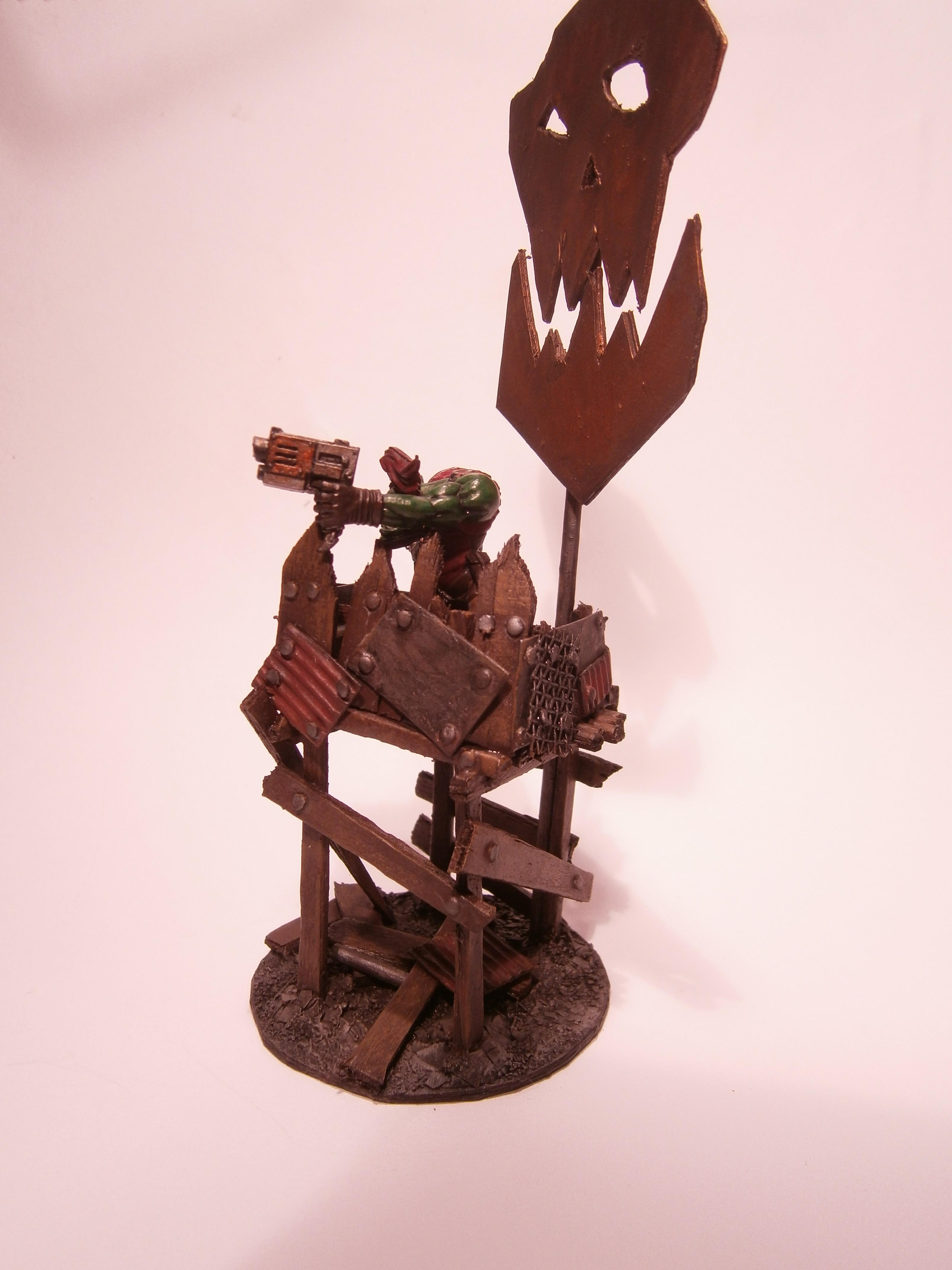 Banner, Buildings, Orks, Orky, Scratch Build, Terrain, Waaaagh, Warhammer 40,000, Watch Tower, Wooden