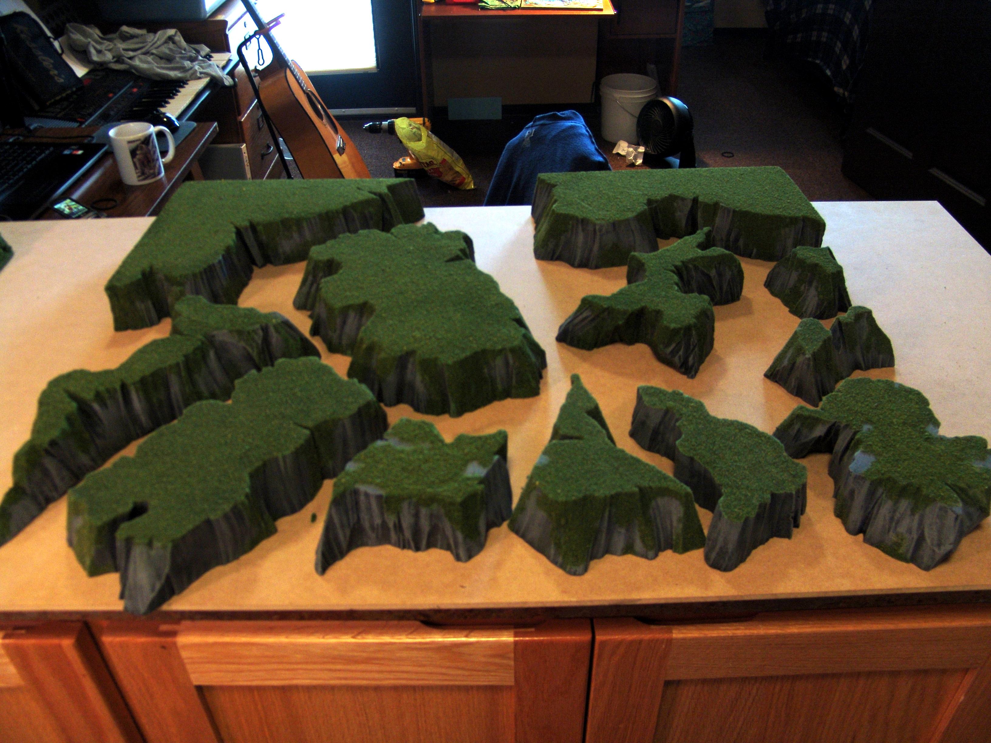 Cliffs, Custom, Drybrushing, Flock, Grass, Hills, Pink Foam, Rocky, Stratchbuilt, Terrain