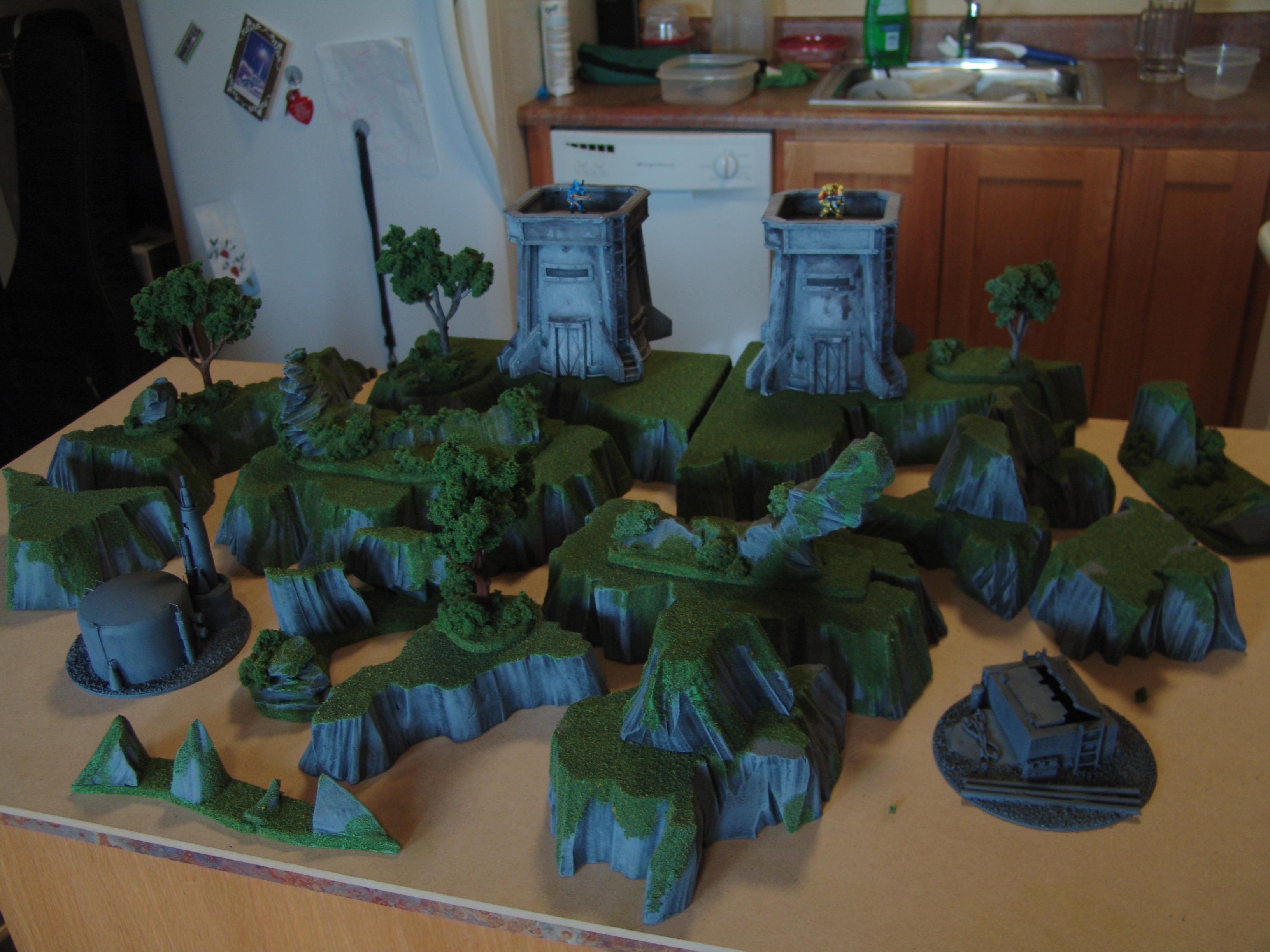 Cliffs, Custom, Drybrushing, Flock, Grass, Hills, Pink Foam, Rocky, Stratchbuilt, Terrain