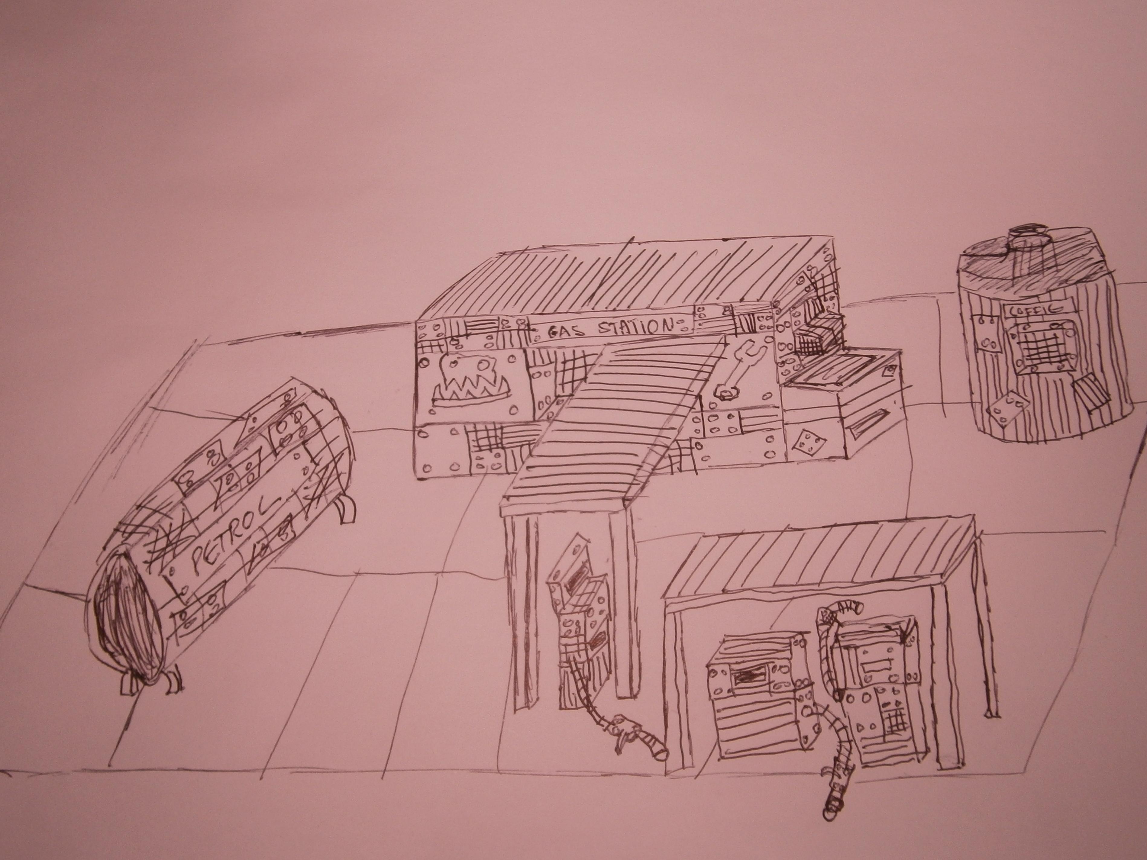 Orks, Petrol Station, Sketch, Terrain, Work In Progress