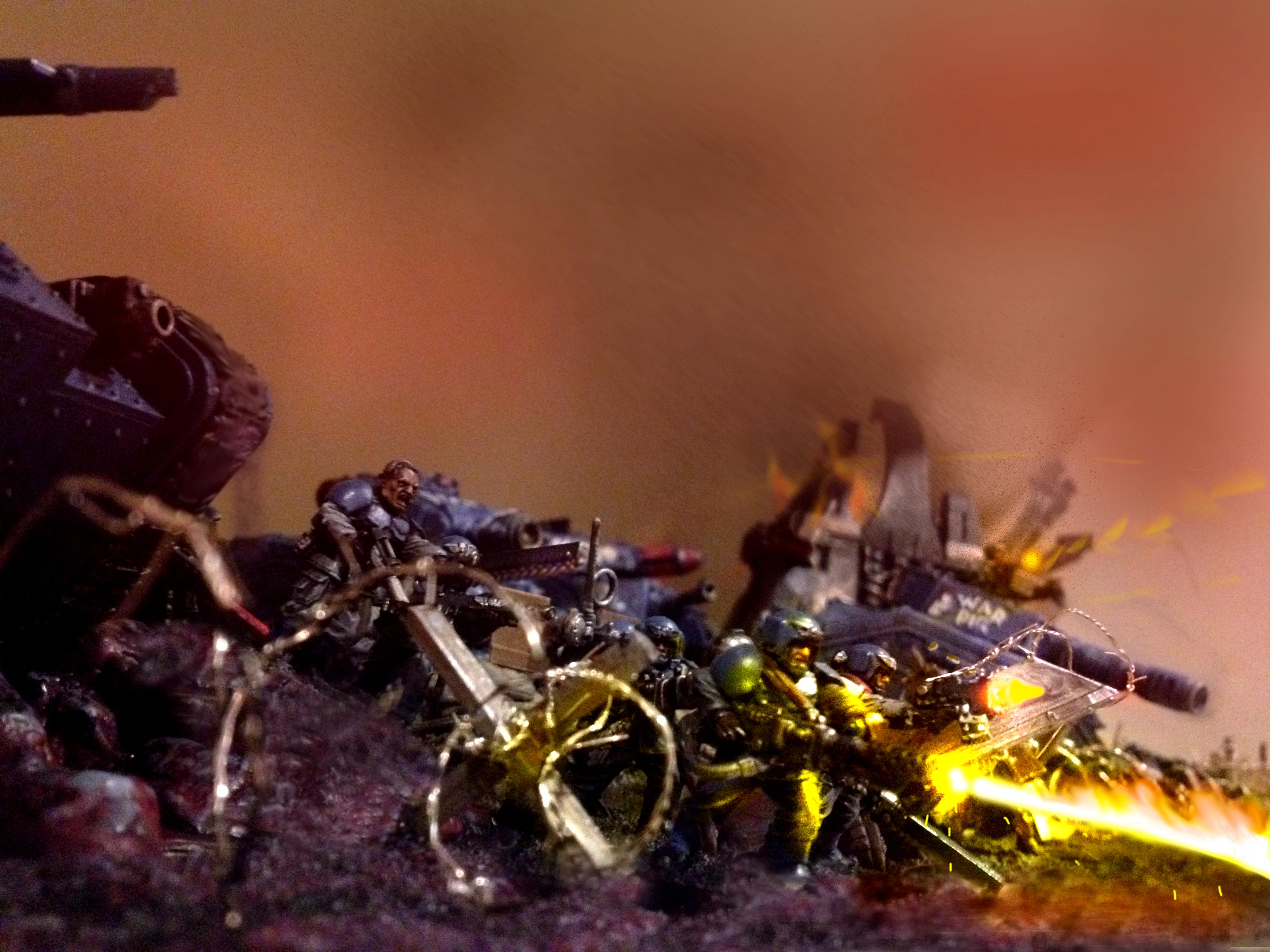Attack, Barbed Wire, Cadians, Flamethrower, Guard, Imperial Guard, Photoshop, Tank, Trenches