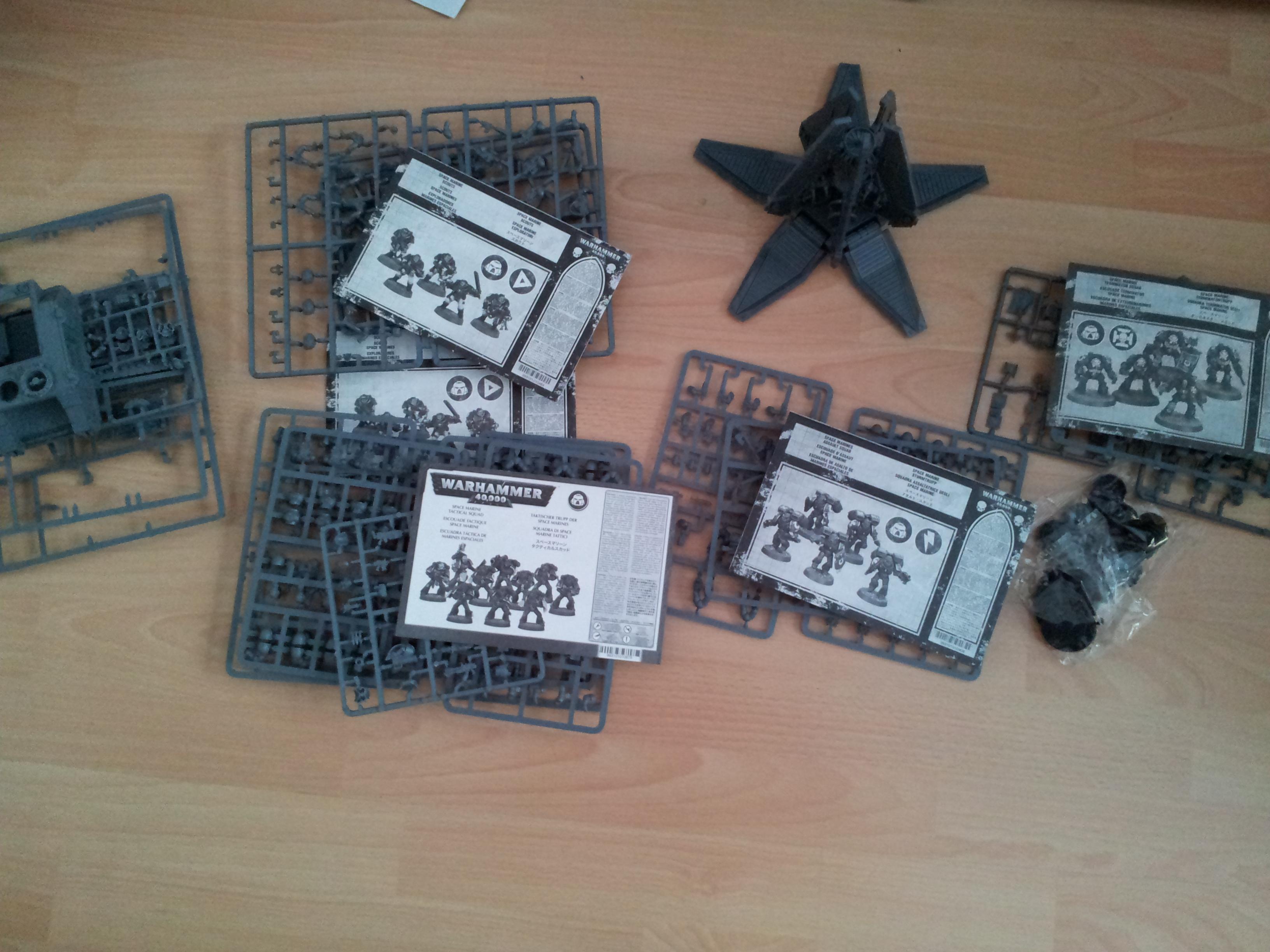2x rhino/razerback (already painted one half way) 2x scouts, 2x scouts with camo, 5 assault marines, 15/25 tactical marines, sternguard, 2x veteran squad, droppod 5/10 terminators