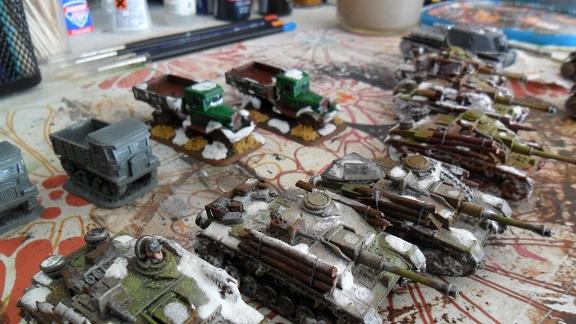 All my StuG 3's and some new tracktors and Zis-3 trucks