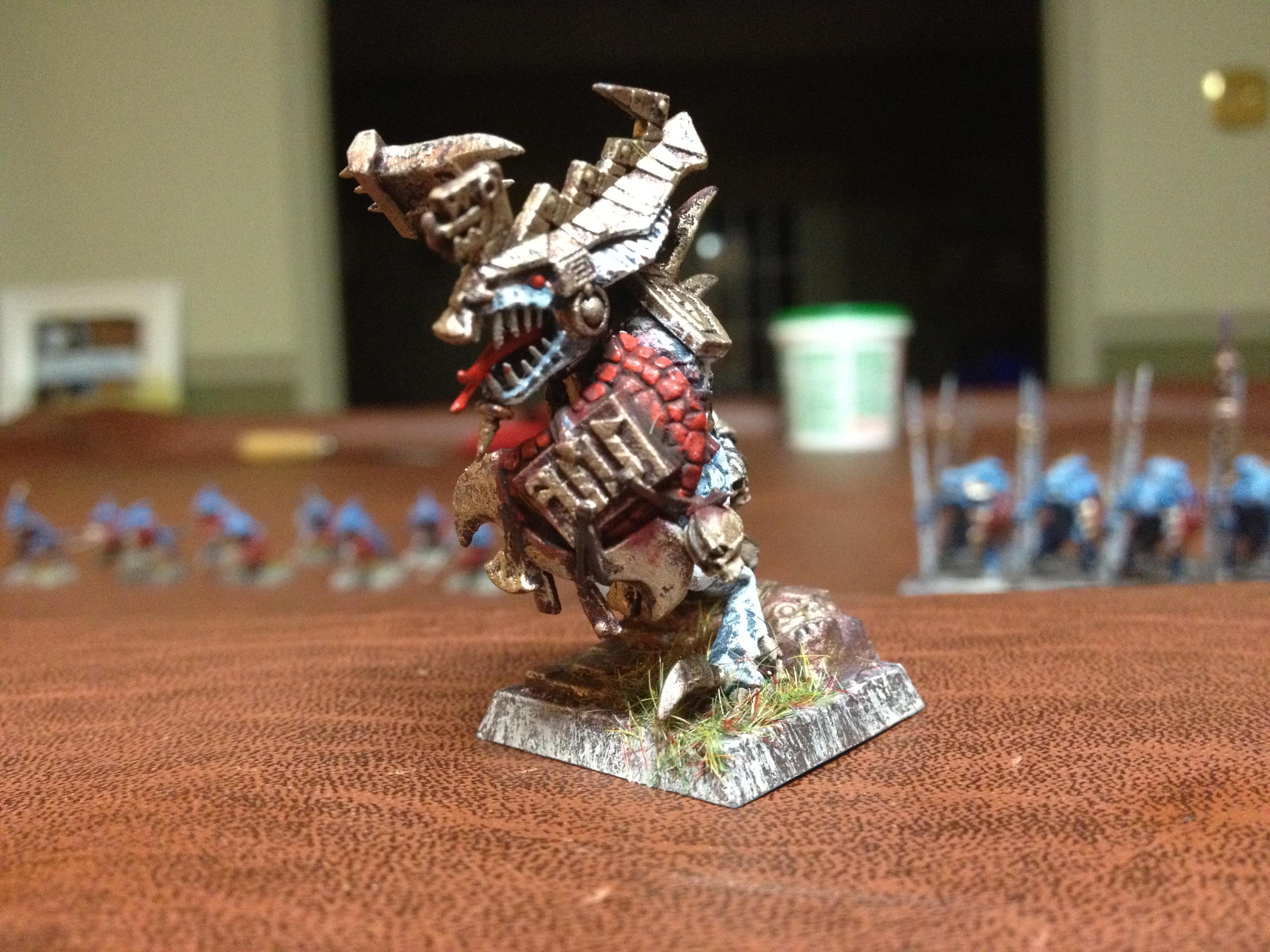 Lizardmen, Gor-Rok/Scar Veteran.  Depends on Points size