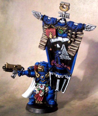 Banner, Blue, Space Marines, Standard, Standard Bearer, Ultramarines, Veteran