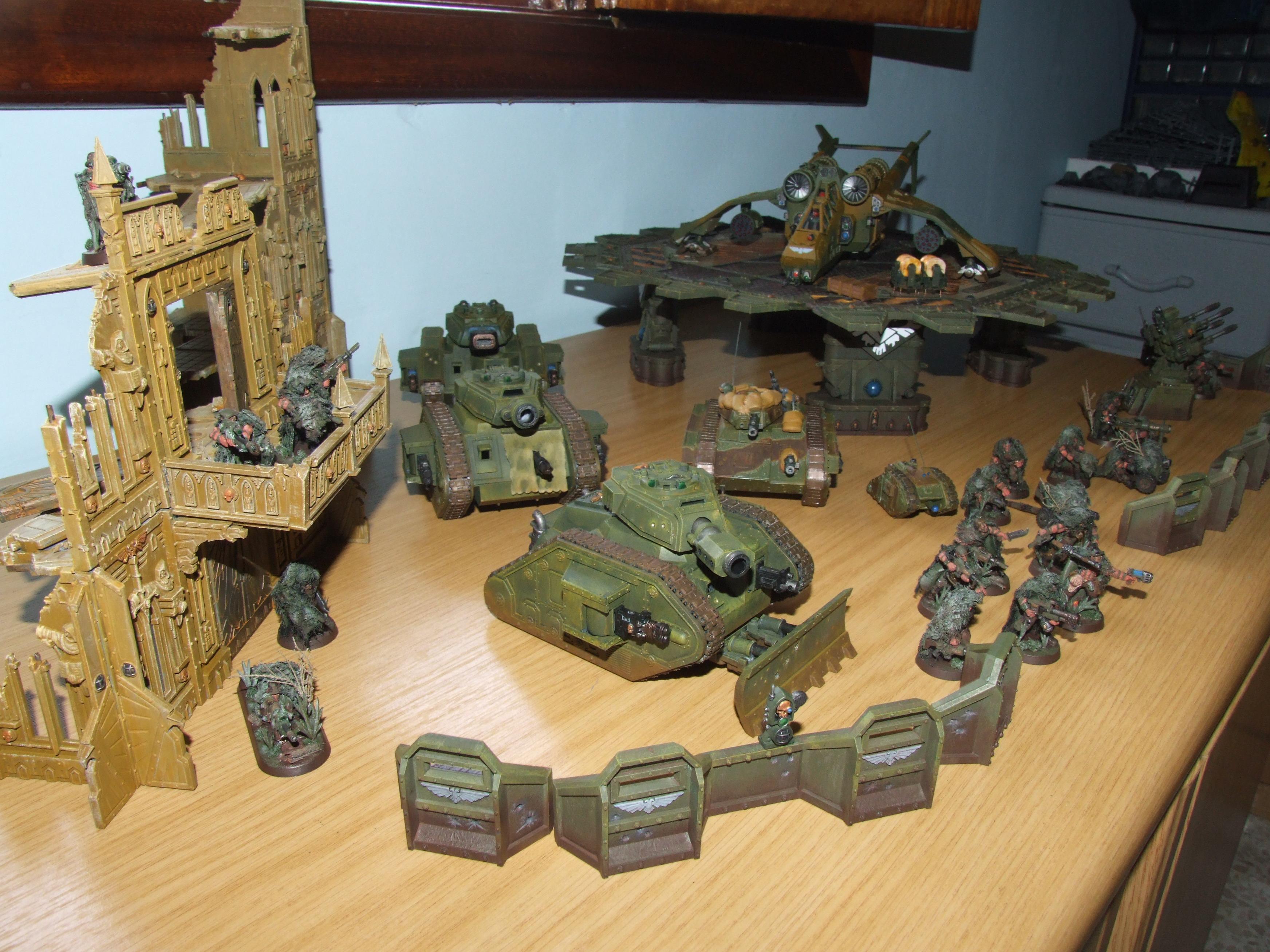 Aegis Defence Line, Catachans, Chimera, Cyclops, Demolisher, Eradicator, Executioner, Fortifications, Imperial Guard, Landing Pad, Leman Russ, Ruins, Skyshield, Valkyrie